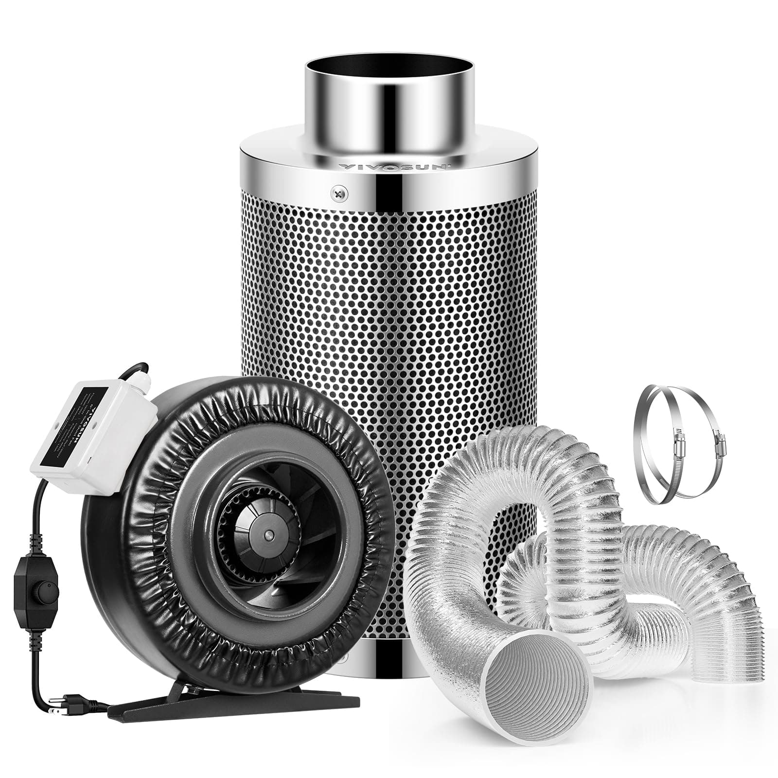 VIVOSUN 6 Inch 440 CFM Inline Fan with Speed Controller, 6 Inch Carbon Filter and 8 Feet of Ducting, Air Filtration Combo for Grow Tent Ventilation