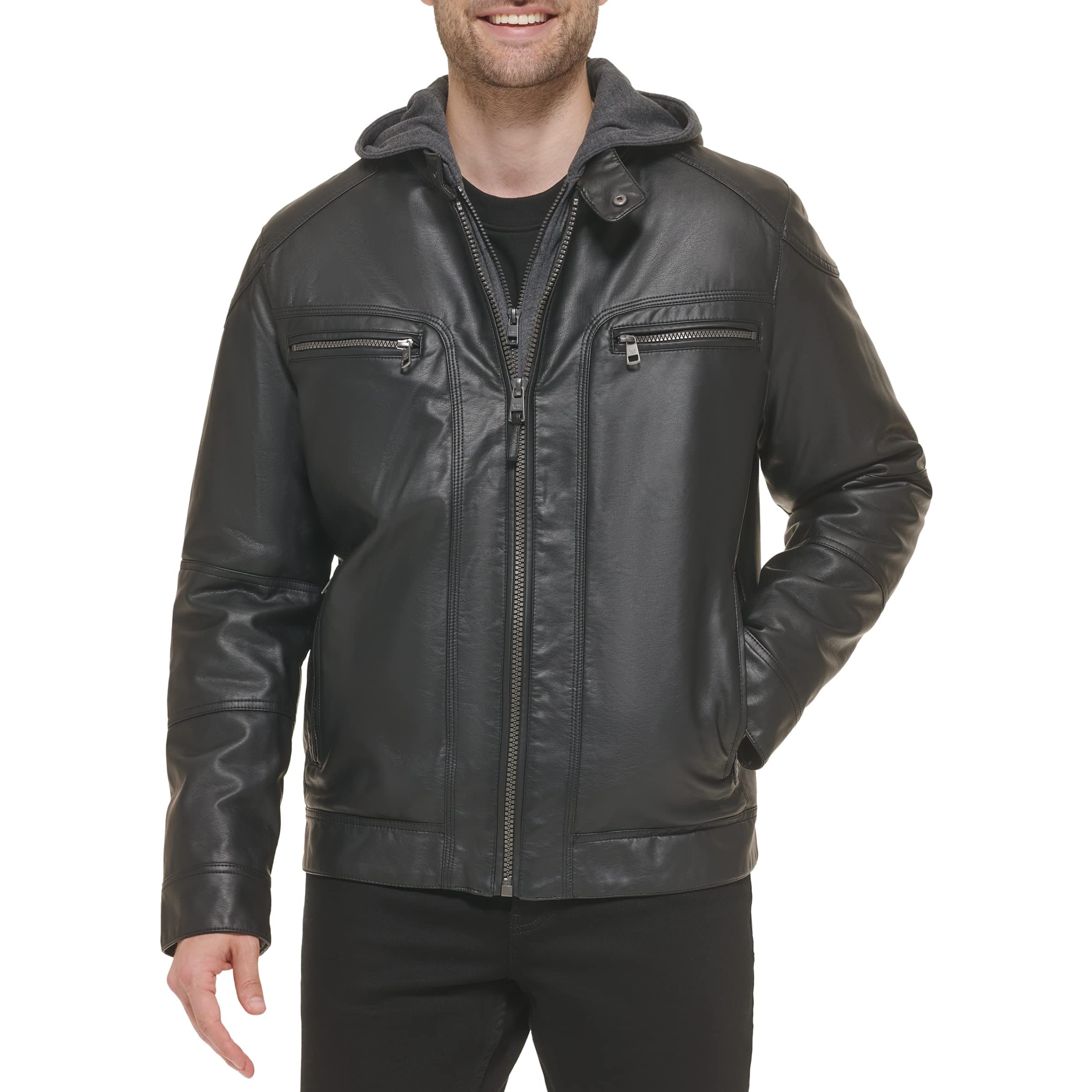 Men's Motorcycle Jacket With Removable Hoodie