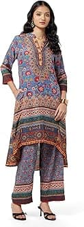 BIBA Women Polyester Asymmetric Kurta Palazzo Suit Set