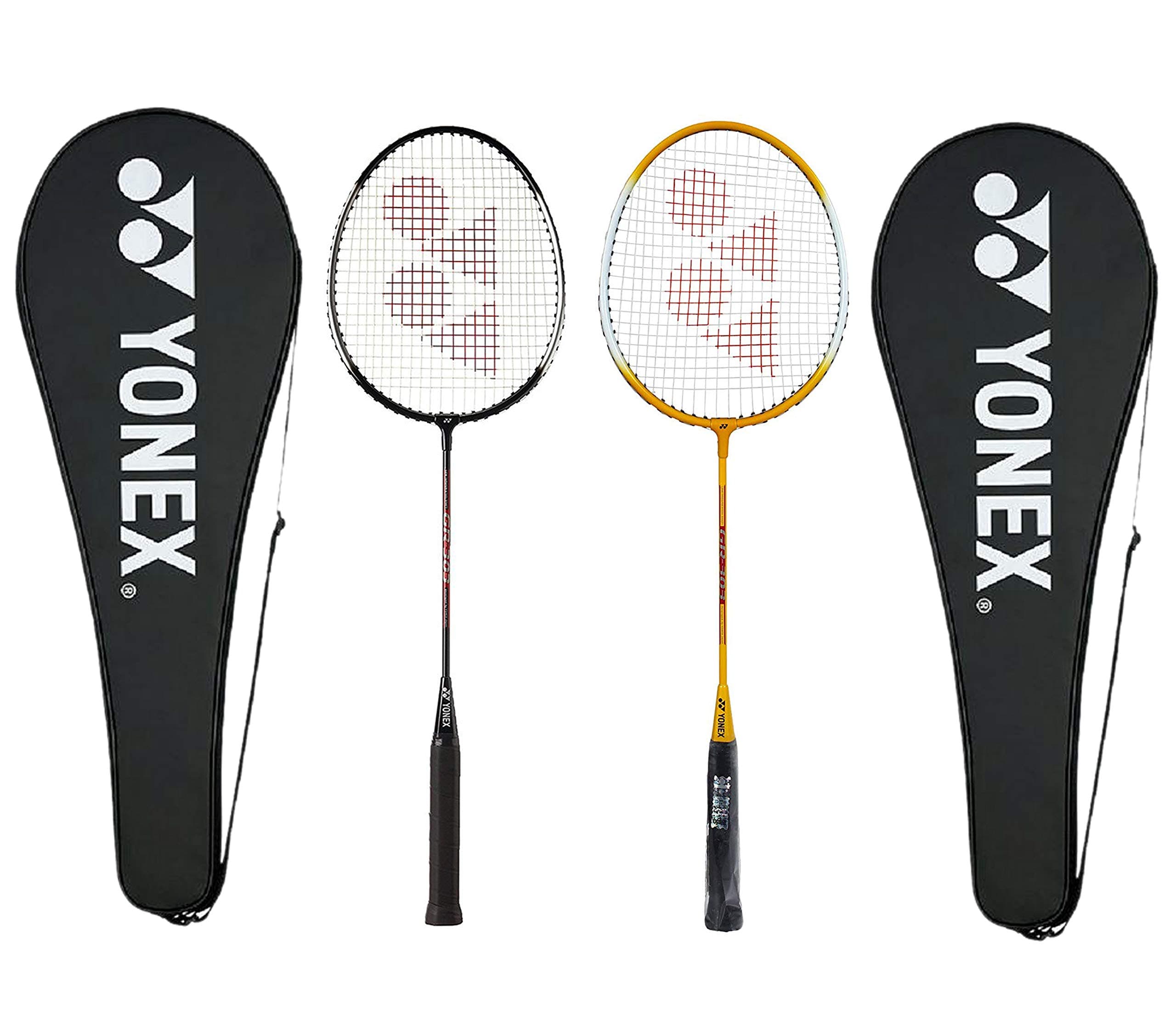Yonex GR 303 Combo Badminton Racket with Full Coverage, Set of 2 (Black/Yellow)