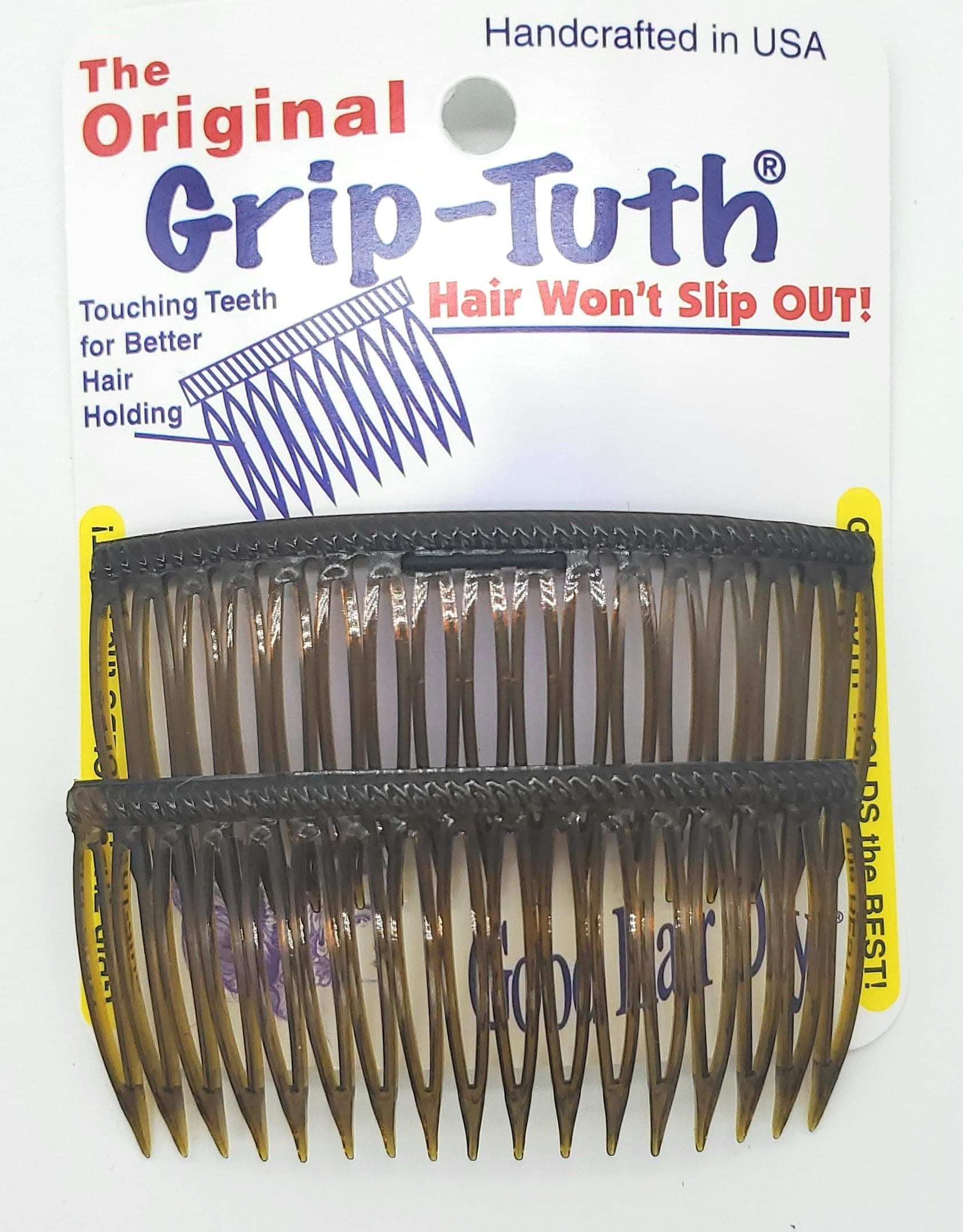 Good Hair Days Grip-Tuth Combs - 3 1/4" Side Combs, For All Types Of Hair, Decorative & Styling Women Accessories - Tortoise Shell, Set Of 2
