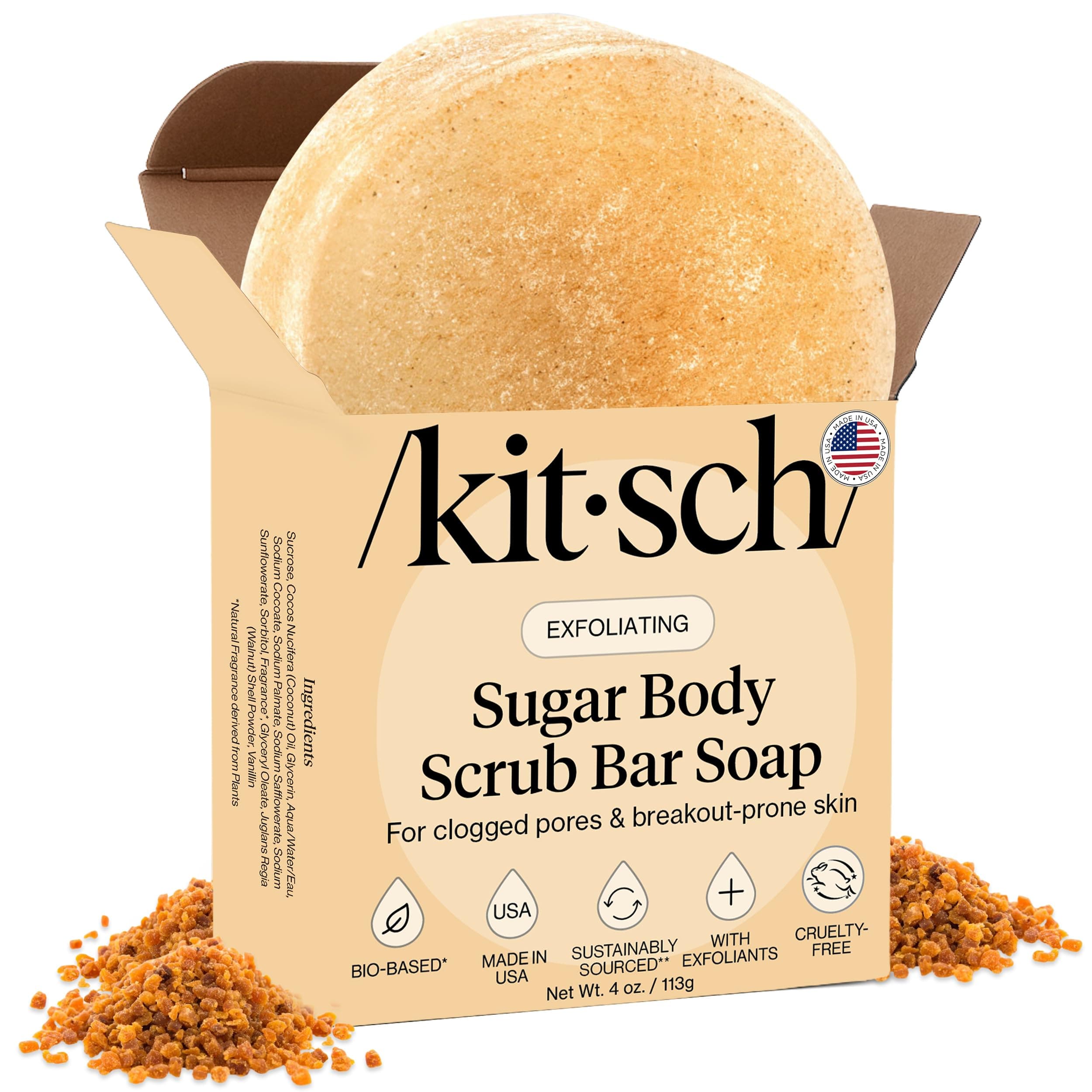 (Sugar Exfoliating Body Wash Bar) - Scrub Sugar Bar Soap For Men And Women Eco-Friendly Soap, Cleansing Moisturising Contains Natural Ingredients, Paraben Fre...