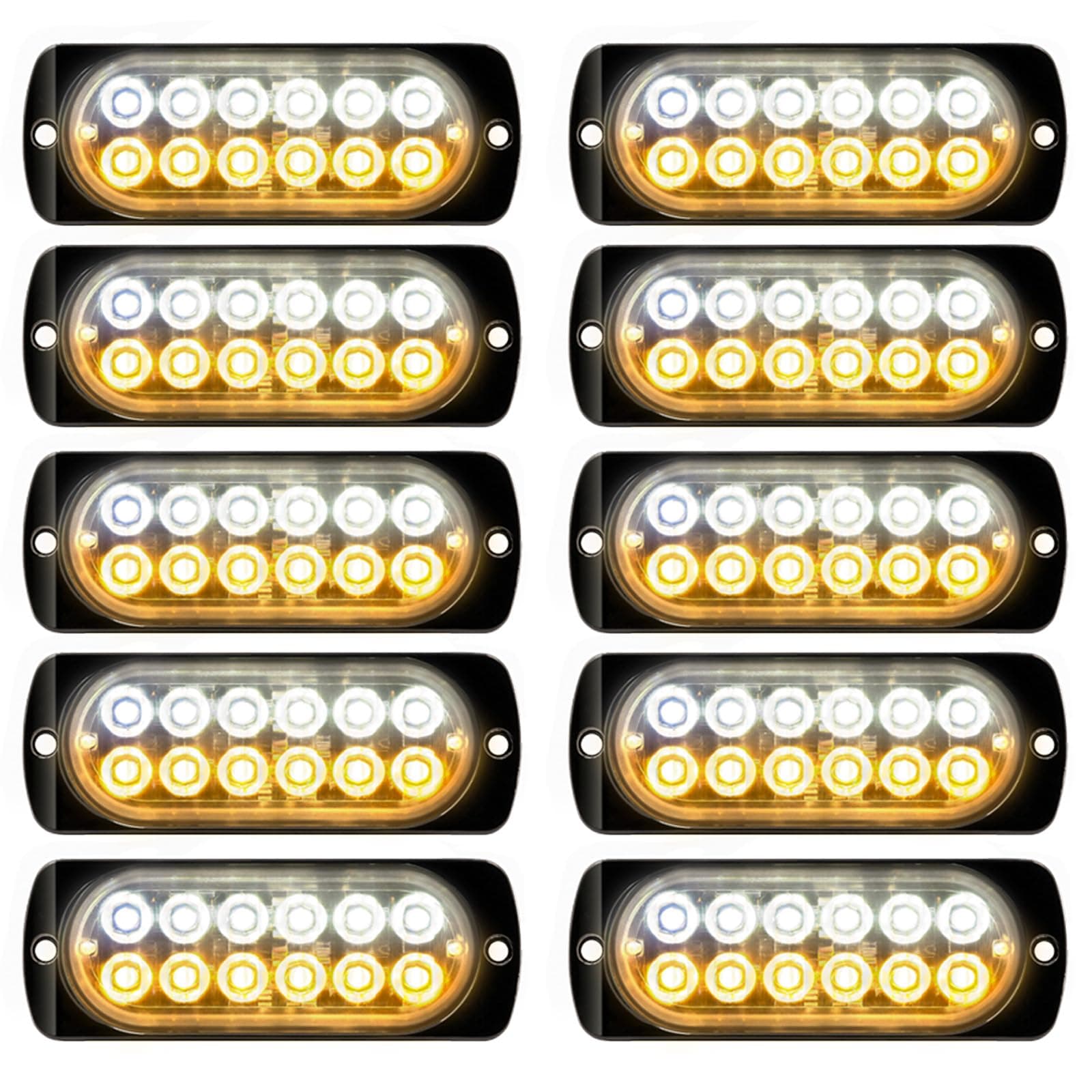 SUHU 10pcs Emergency Strobe Lamps 12-LED Surface Mount Flashing Lights for Truck Vehicle Waterproof LED Beacon Hazard Warning 12V-24V Universal Car Accessories(Amber/White) 1