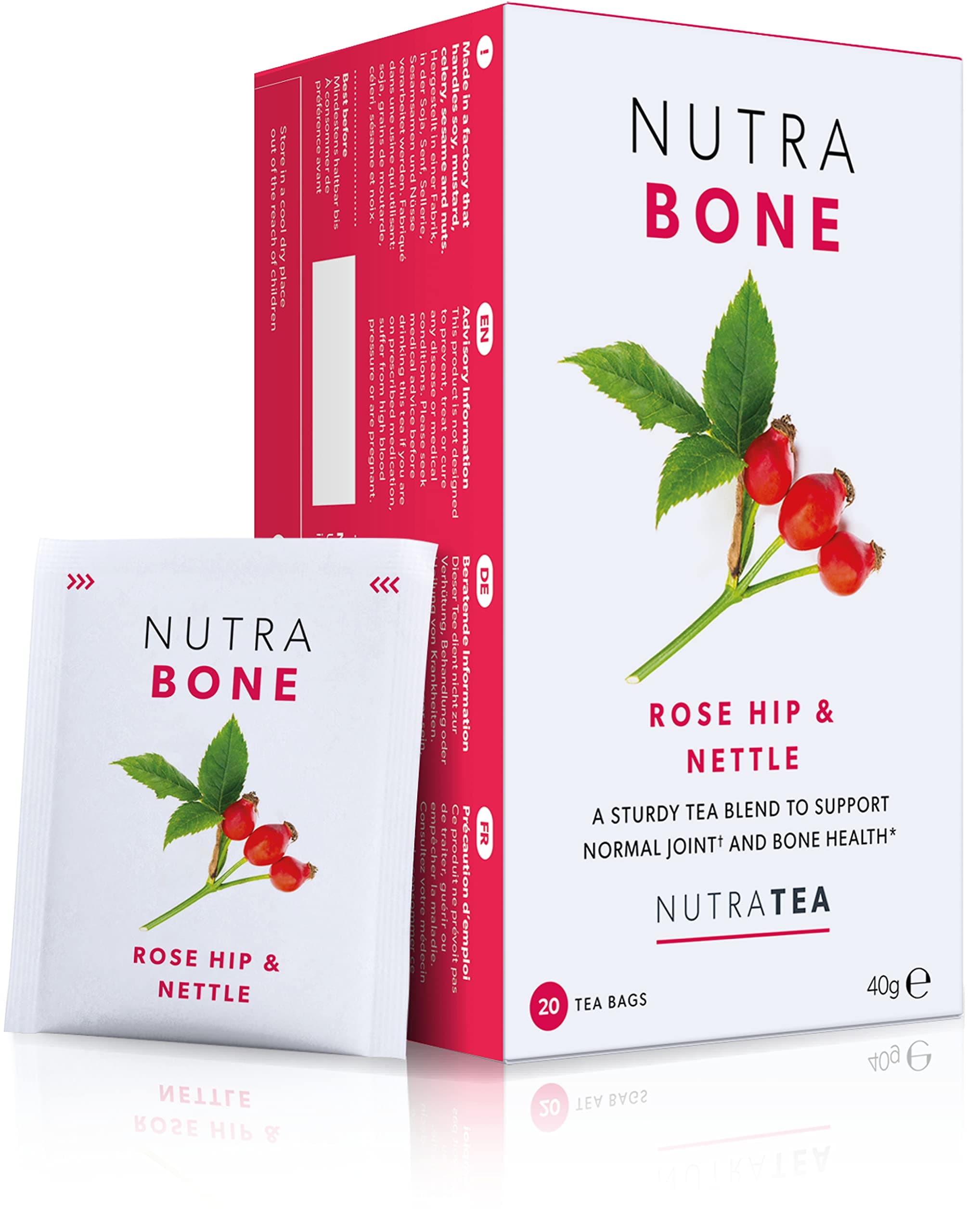 NUTRABONE | Bone Health Tea | Bone Strength Tea - Helps Maintain Bone Density & Joint Care With Ginkgo Biloba, Rosehip & Devil's Claw - 20 Individual Wrapped Bags - Herbal Infusion (1 Pack)