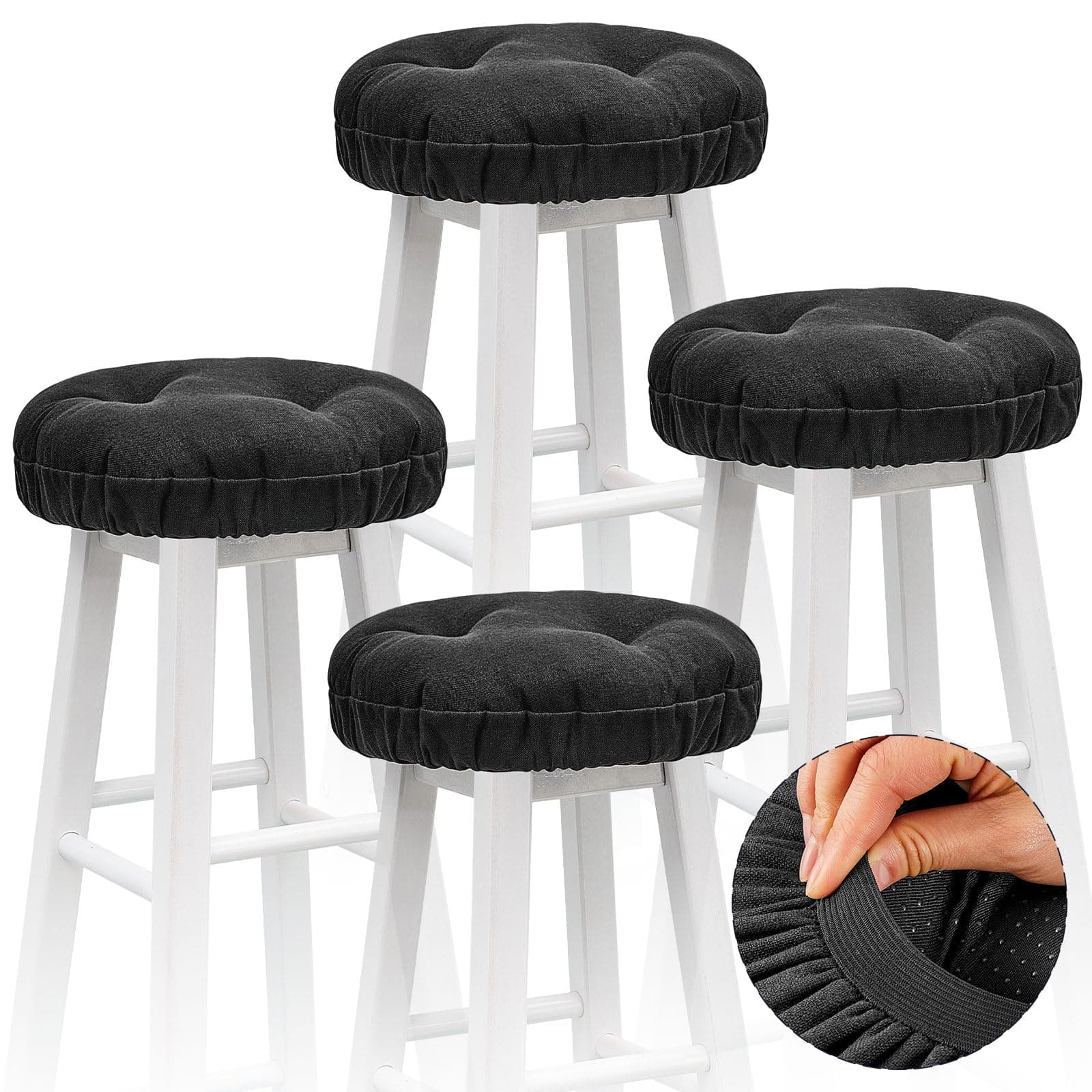 Marsui 4 Pieces Soft Stool Covers Round Bar Stool Cushions with Elastic Band Padded Seat Covers Nonslip Round Seat Cushions for Chairs Slipcovers(12 Inch,Black)