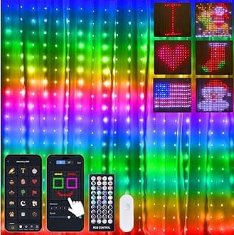 Brightown Smart Curtain String Lights App Controlled - 400 LED DIY Hanging Fairy Light Pattern & Text Programmable, Music Sync with Remote, Smart Valentine's Day Lights Outdoor Indoor Holiday Decor