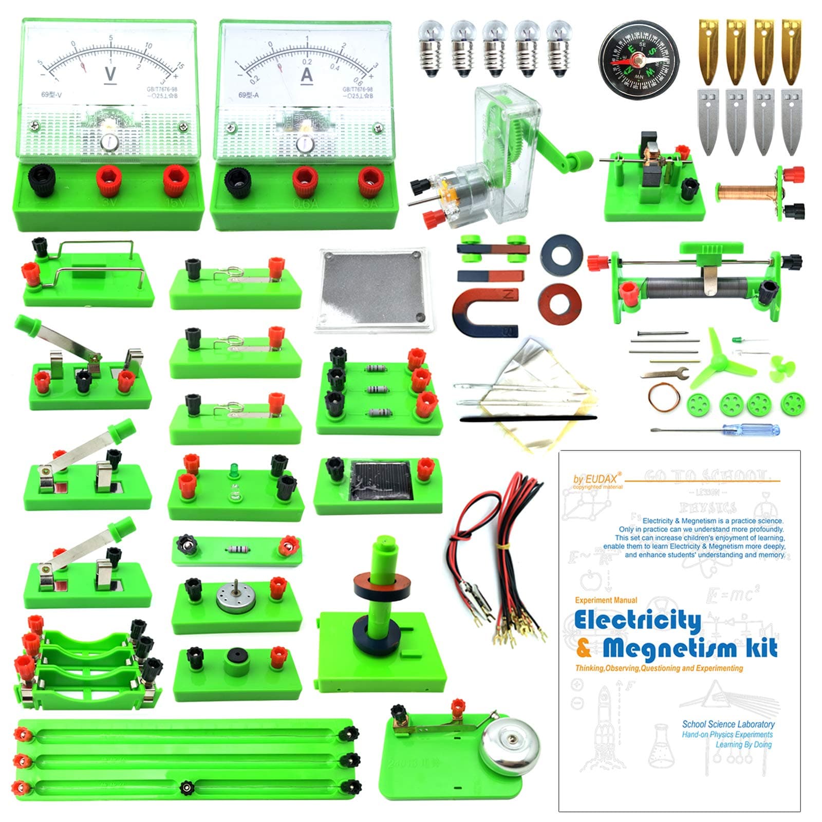 EUDAX School Physics Labs Basic Electricity Discovery Circuit and Magnetism Experiment kits for Kids Junior Senior High School Students Electromagnetism Elementary Electronics