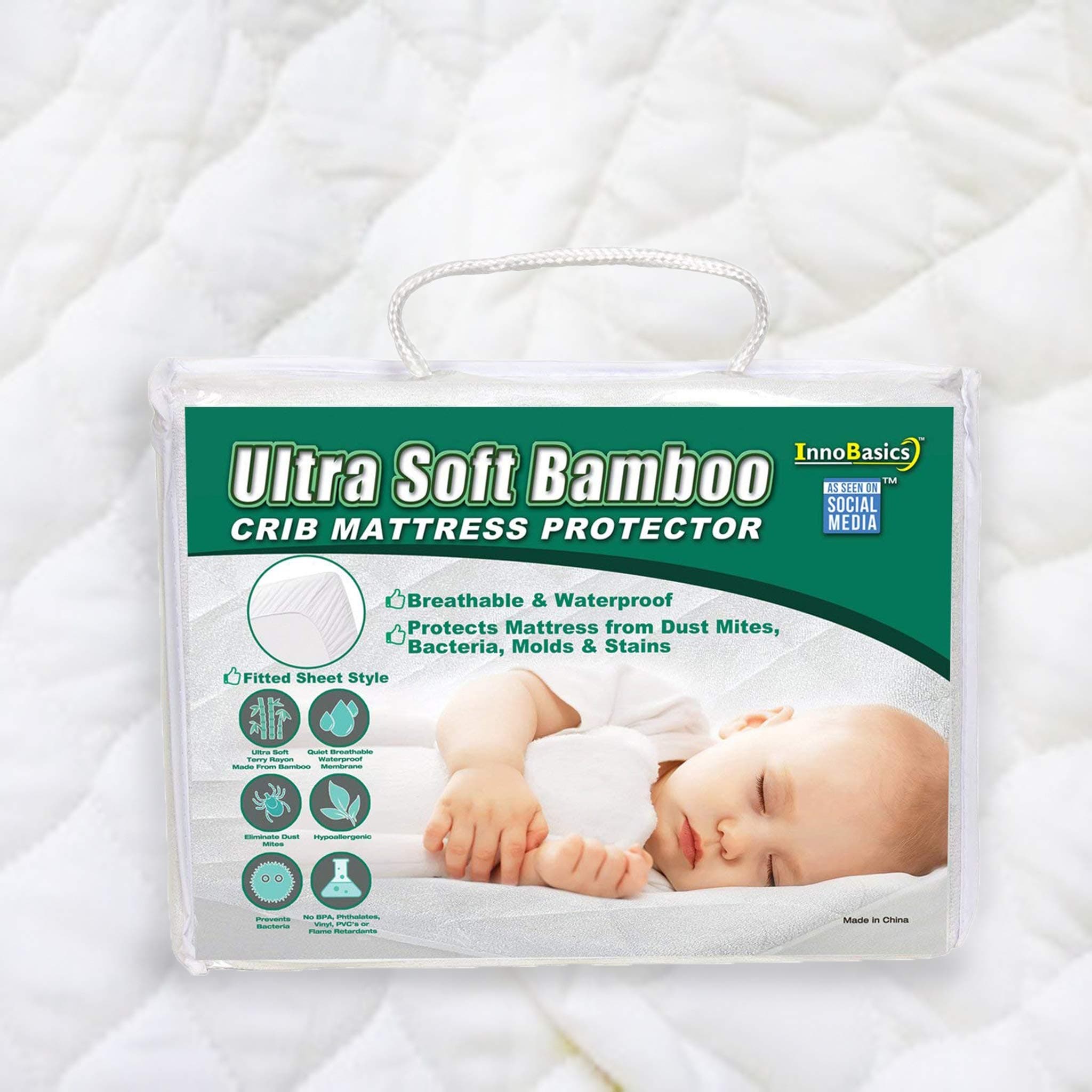 Super Soft Bamboo Crib Mattress Protector Pad Made With Eco-Friendly Bamboo Rayon Fiber. Waterproof Fitted Quilted Baby Pad. Effective Stain Protection, Absorbs Moisture. As Seen On Social Media