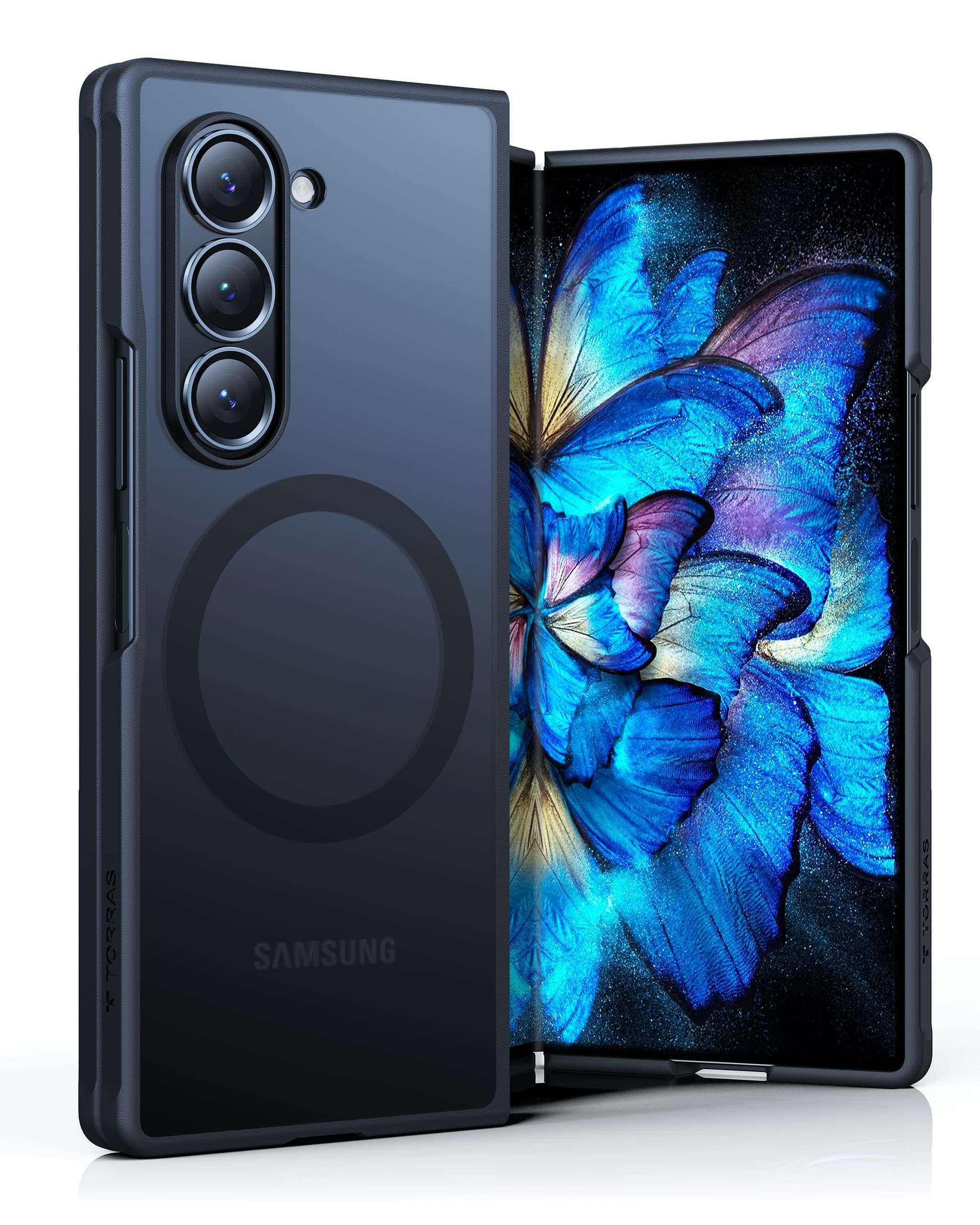 TORRAS Magnetic Shockproof Designed for Samsung Galaxy Z Fold 6 Case, [Compatible with Magsafe] [Military Grade Drop Tested] Translucent Hard Back Slim Phone Case for Samsung Z Fold 6 Case, Black