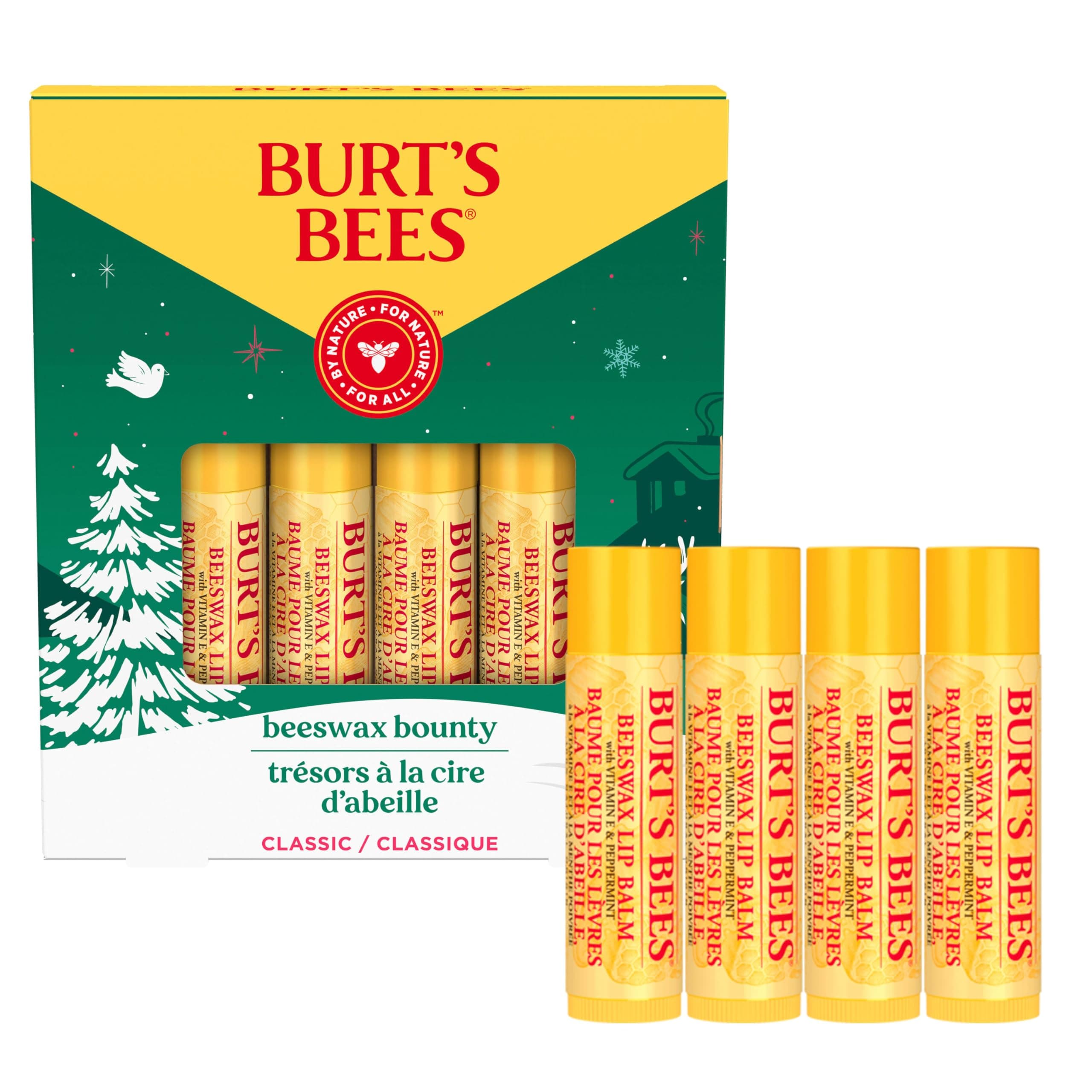 Burt’s Bees Gift 4 Lip Balms Stocking Stuffer, Beeswax Bounty Classic Set, Beeswax Moisturizing Lip Balm