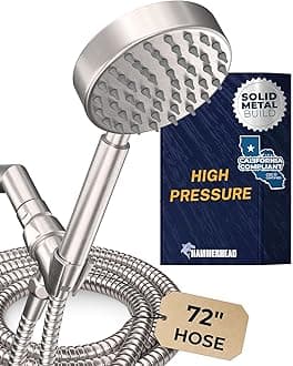 HammerHead Showers® ALL METAL LOW FLOW Handheld Shower Head with Hose and Brass Holder - BRUSHED NICKEL – Water Saving 1.75 GPM Detachable Shower Head - Adjustable Shower Wand Bracket & 6ft Hose