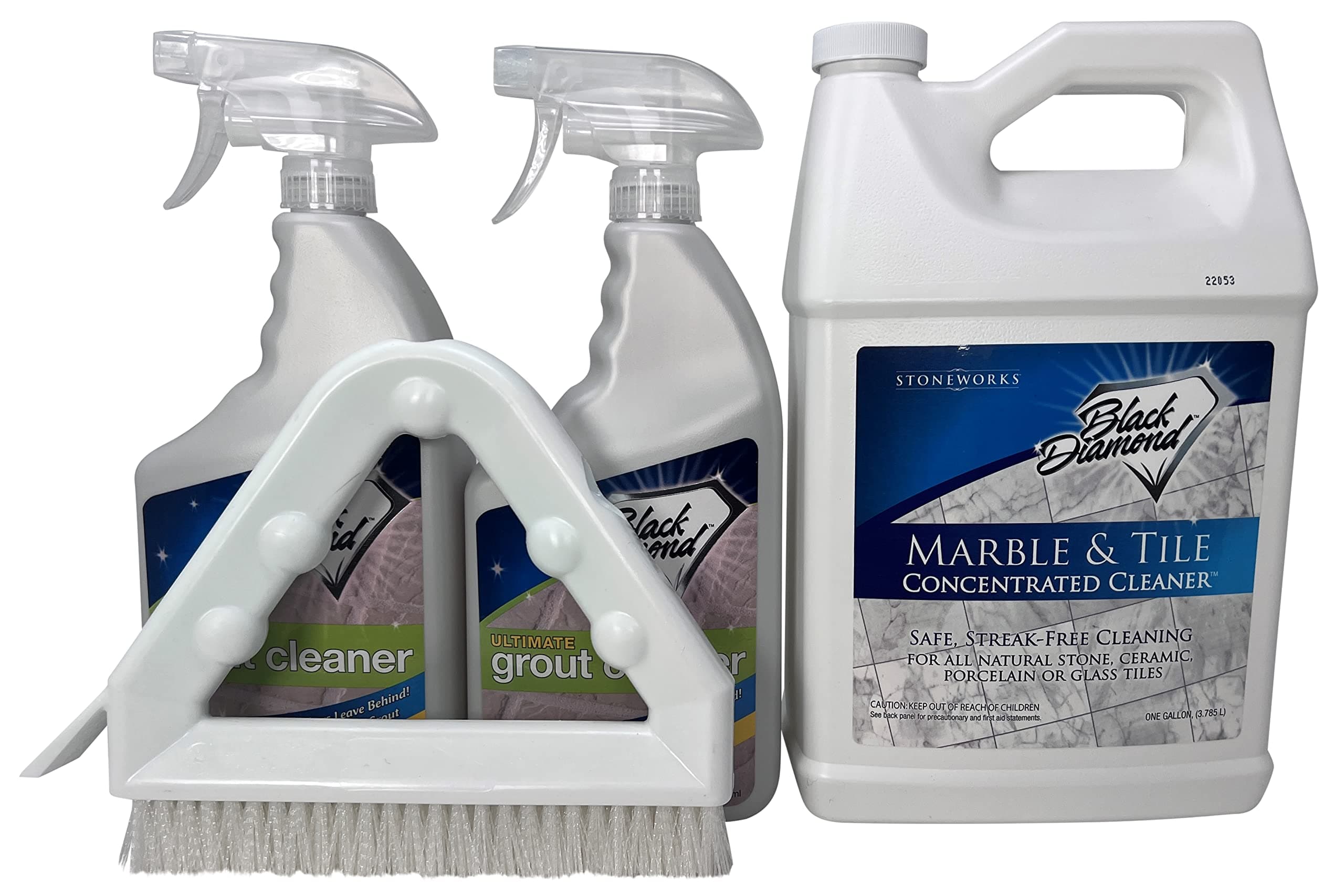 Black Diamond Stoneworks MARBLE & TILE FLOOR CLEANER. Great for Ceramic, Porcelain, Natural Stone, No-rinse Concentrate.(1-Gallon) AND Ultimate Grout Cleaner: for Even The Dirtiest Grout,2-QT-Brush