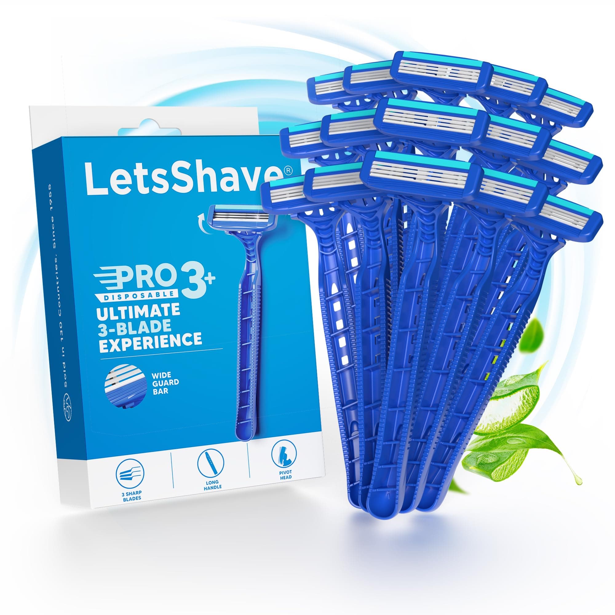 LetsShave Pro 3 Plus Disposable Shaving Razors for Men, Pack of 15, Stainless Steel, Razor with Rubber Grip Handle & Safety Cap, Open Flow Hair Remover Made in South Korea, Razor for Men Face and Head