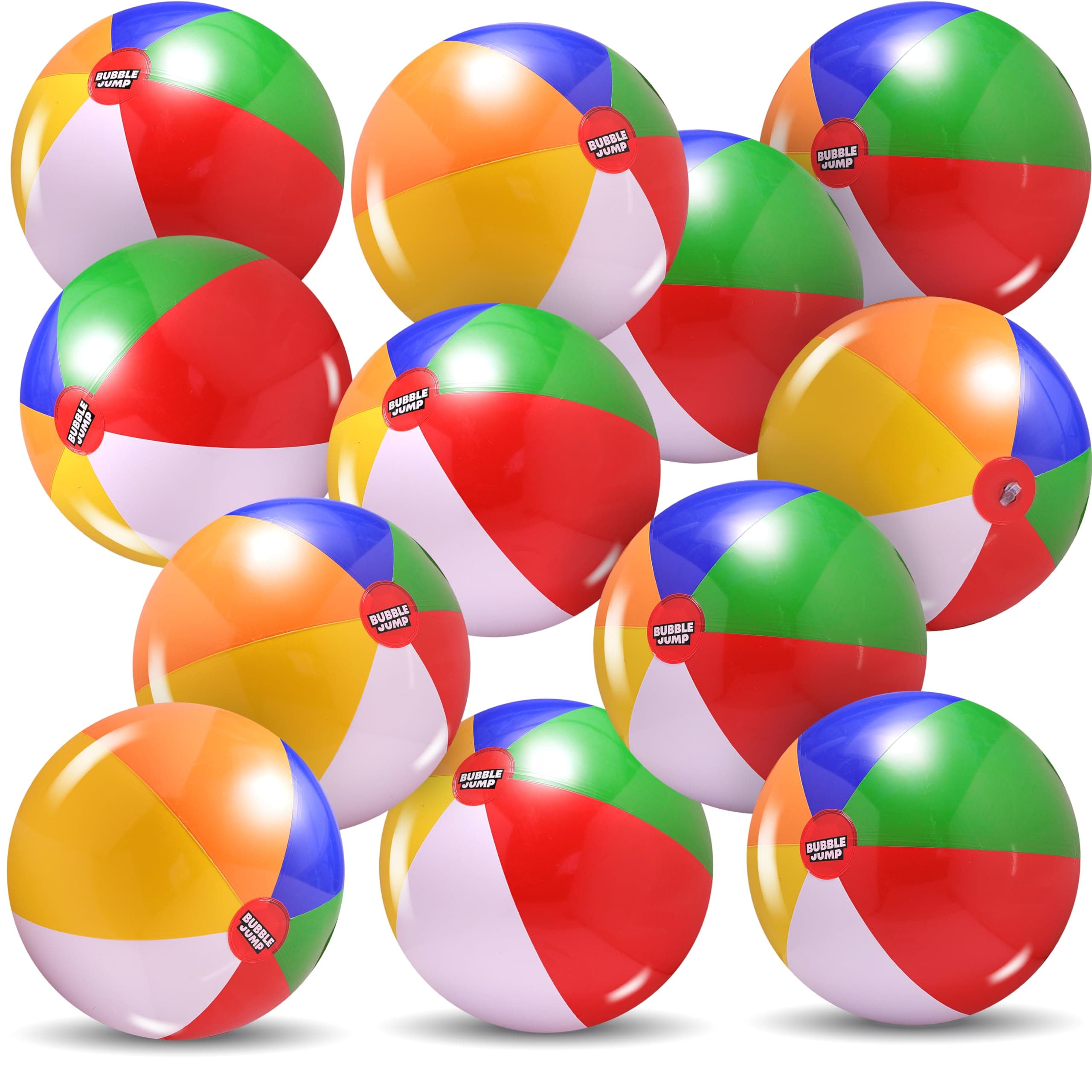 BUBBLE JUMP Beach Balls for Kids Bulk 12 Pack - Inflatable Beach Ball, 12" Blow Up Beach Ball Rainbow Colored Pool Balls for Swimming Pool, Party Favors, Kids Summer Toys, Beach Toys, Party Favors