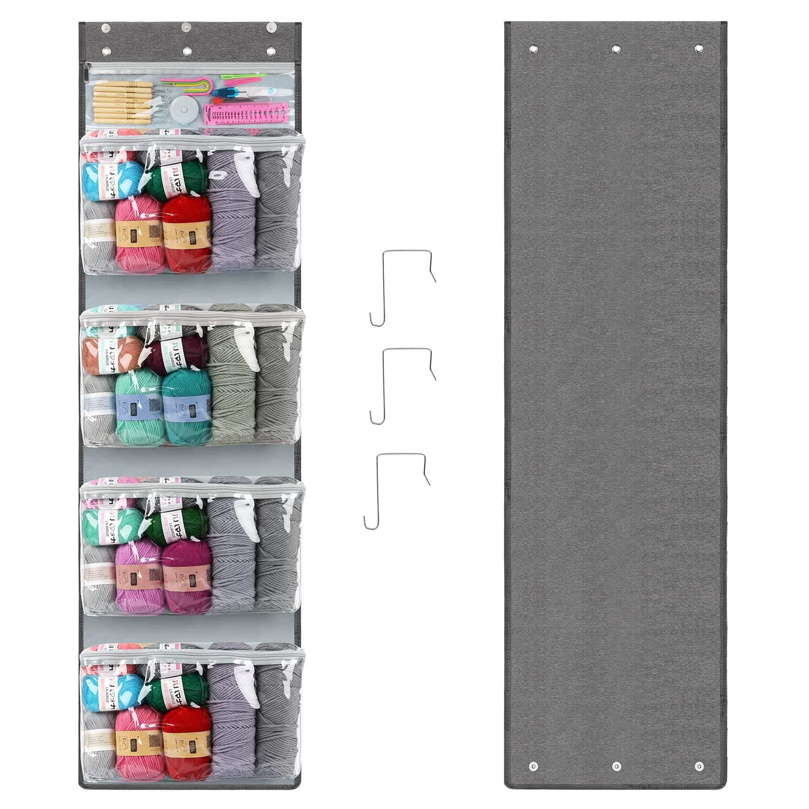 KatechHanging Yarn Storage Organizer, Large Capacity Knitting Organizer Storage with 5 Zipper Closure Compartments for Yarn Enthusiasts, Hanging Yarn Storage Bag for Crochet Hooks, Yarn Balls