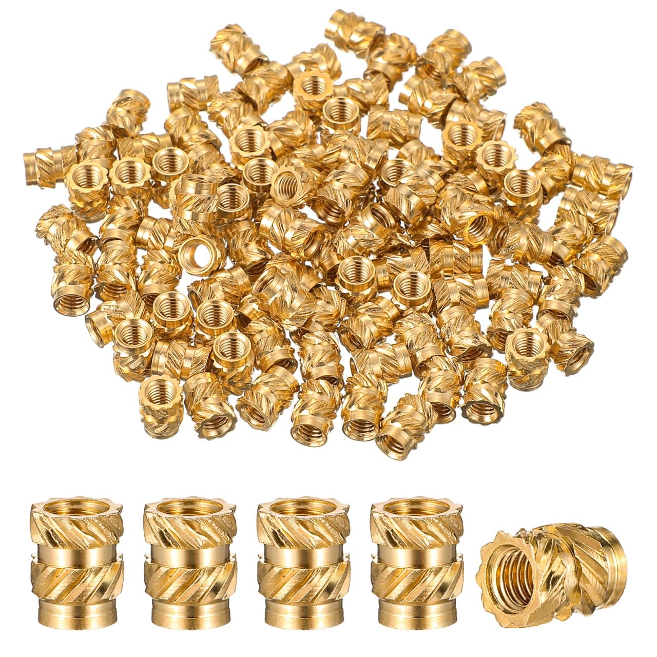 iplusmile 100Pcs M3 Threaded Insert for 3D Printing, Brass Heat Set Inserts 5.7 x 4.6mm, Knurled Nuts for Injection Molding & Plastic Parts, Compatible with Prusa, PLA PETG ABS