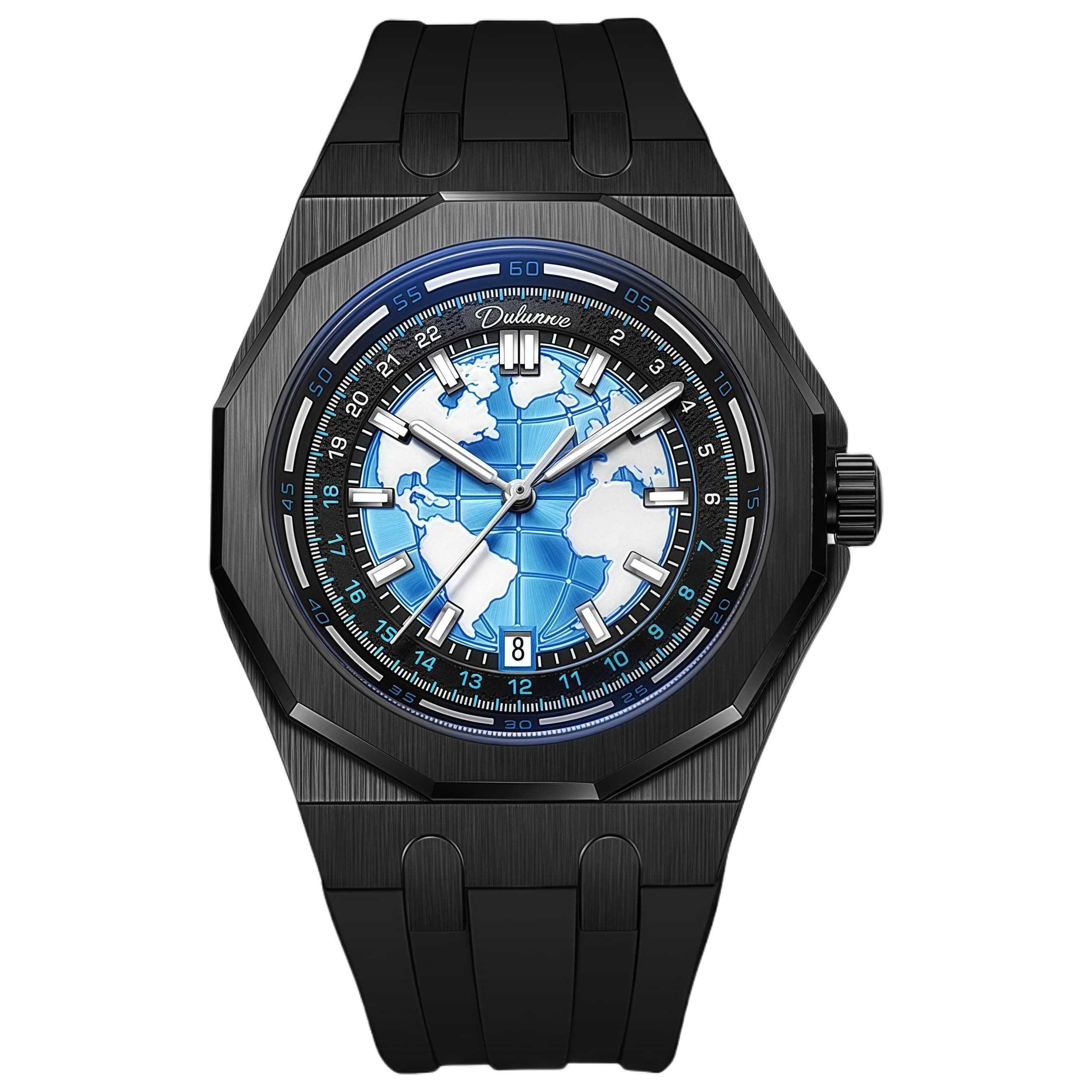 Mens Stylish Creative Planet Black Mechanical Automatic Analog Watch Self-Winding Luminous Stainless Steel Business Dress Wristwatch