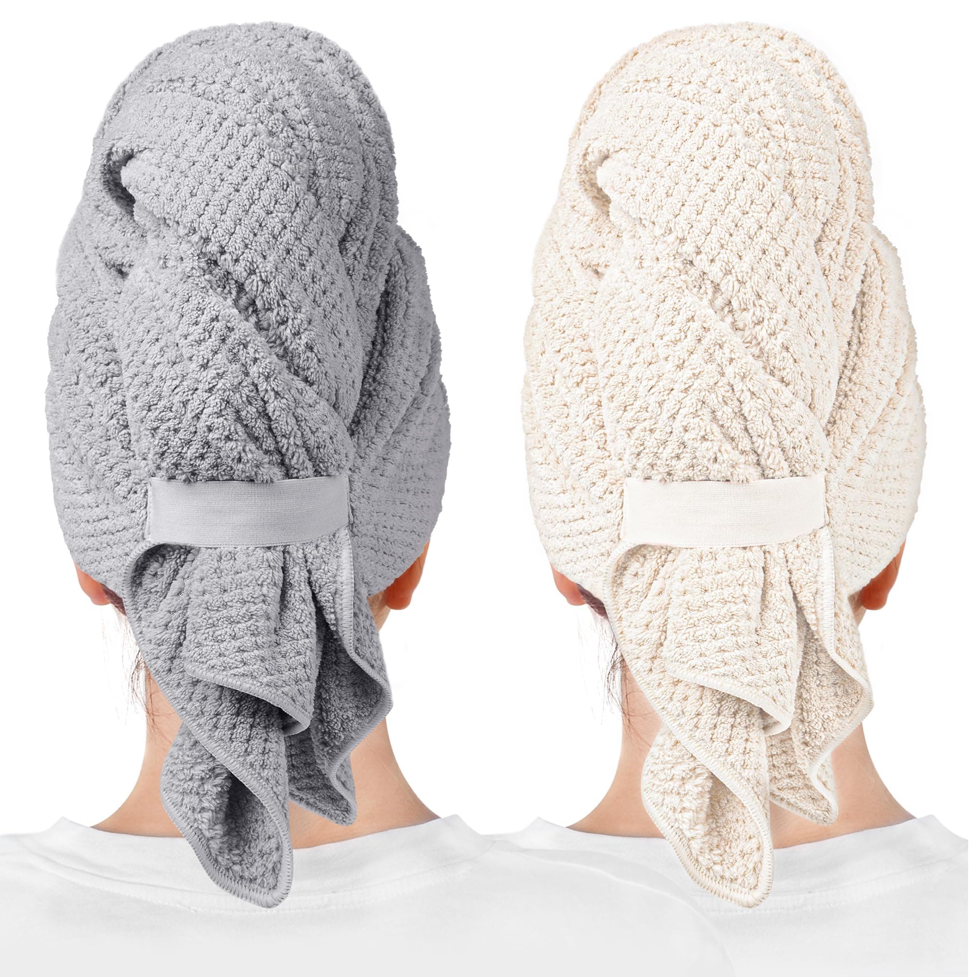 2-Pack Large Microfiber Hair Towel Wraps, Super Absorbent & Quick Dry - Anti-Frizz for Wet Curl & Straight Hair - 27.5''*39.4''