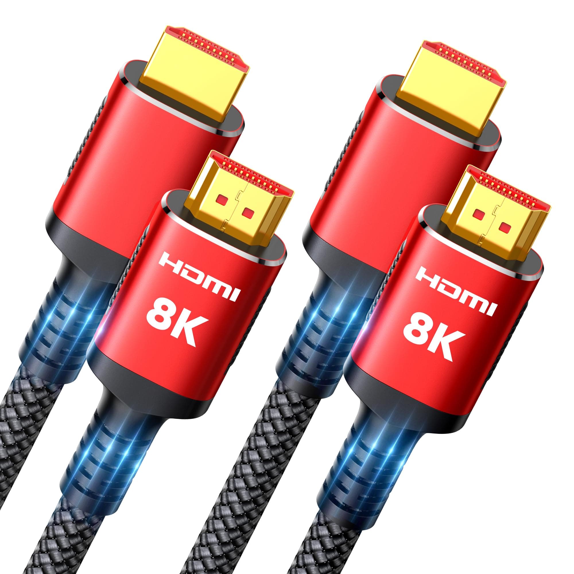 Snowkids 8K HDMI Cable 2.1 6.6FT 2-Pack, 48Gbps High Speed HDMI Braided Cord-4K@120Hz 144Hz 8K@60Hz, HDCP 2.2&2.3, Dynamic HDR, eARC,DTS:X, HDR 4:4:4 DTS: X Compatible for PS-5/TV/HDTV