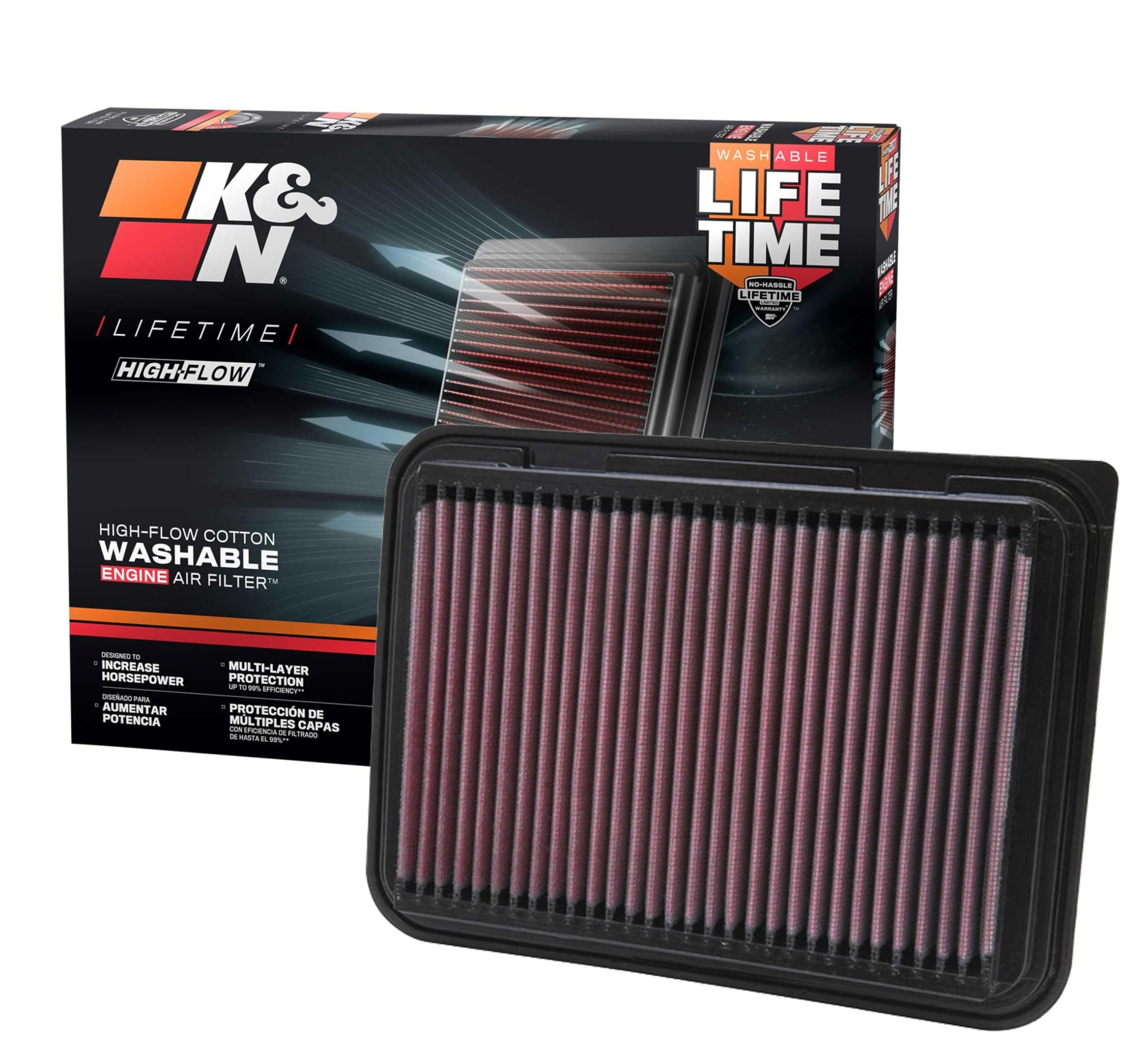 K&N High-Flow Original Lifetime Engine Air Filter: Increase Power: Premium, Washable: Compatible with Pontiac/Scion/Toyota: (See Product Description for Select Models) 33-2360