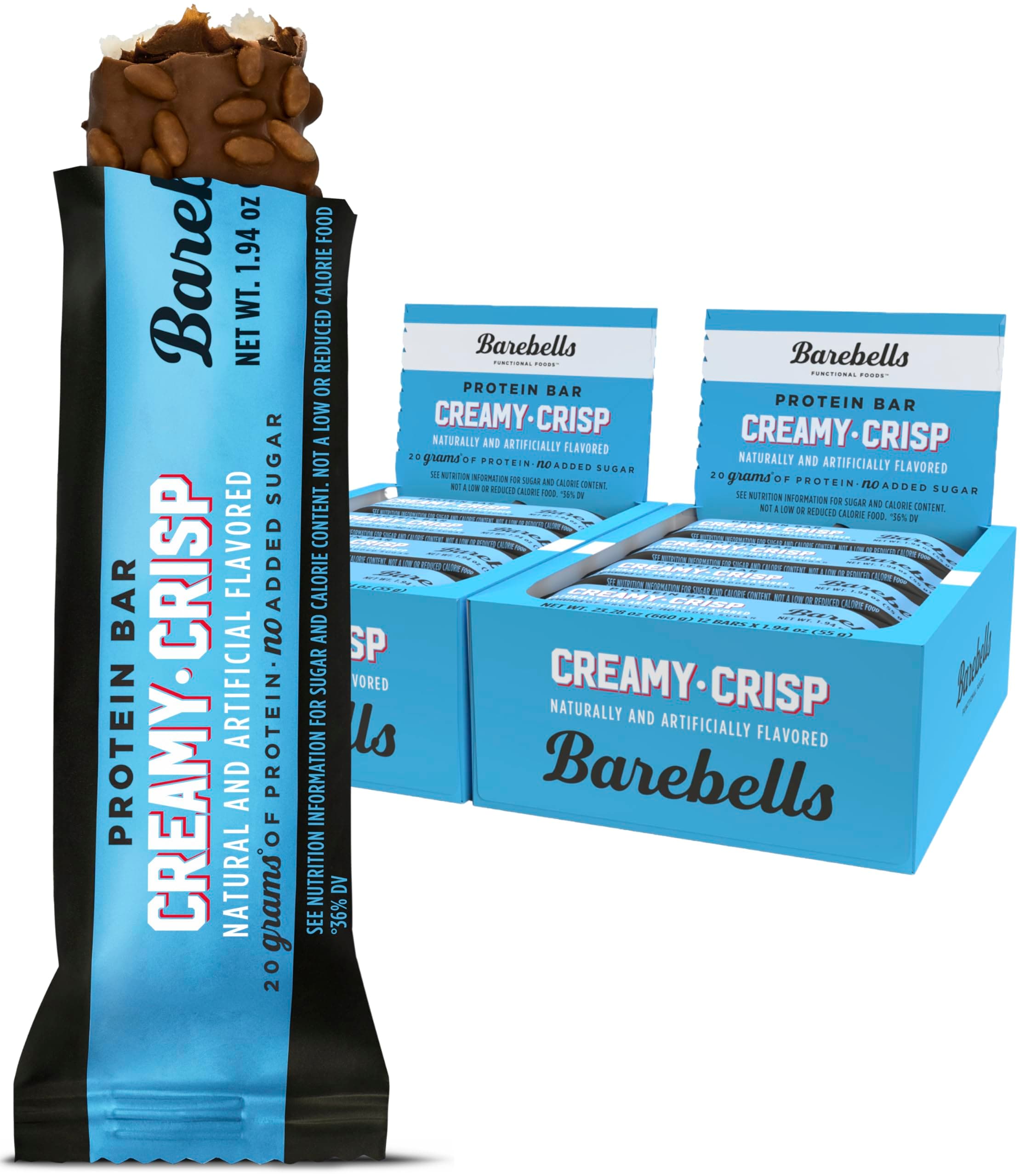 Barebells Protein Snacks Bars Creamy Crisp - 12 Count, Pack of 2-1.9oz Bars 20g of High Protein - Chocolate Protein Bar with 1g of Total Sugars - Perfect on The Go Protein Snack & Breakfast Bars.
