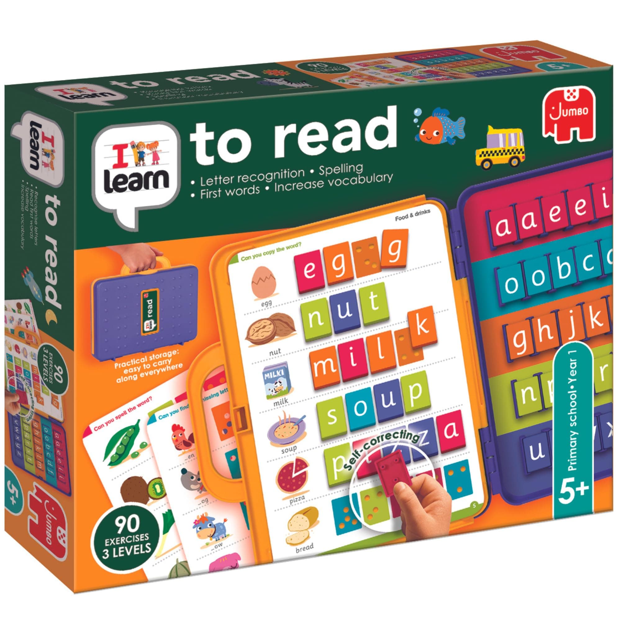 I Learn to Read - Word Learning Games for Kids - Improves Letter and Word Recognition, Spelling and Vocabulary Skills - 90 Exercises, 3 Difficulty Levels and Carry Case - Ages 5 Years Plus - Jumbo