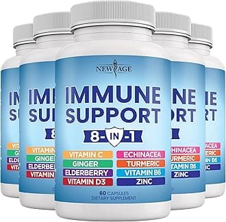 8 in 1 Immune Support Booster Supplement with Echinacea, Vitamin C and Zinc 50mg, Vitamin D 5000 IU, Turmeric Curcumin & Ginger, B6, Elderberry (8 in 1 Capsules (Pack of 5))