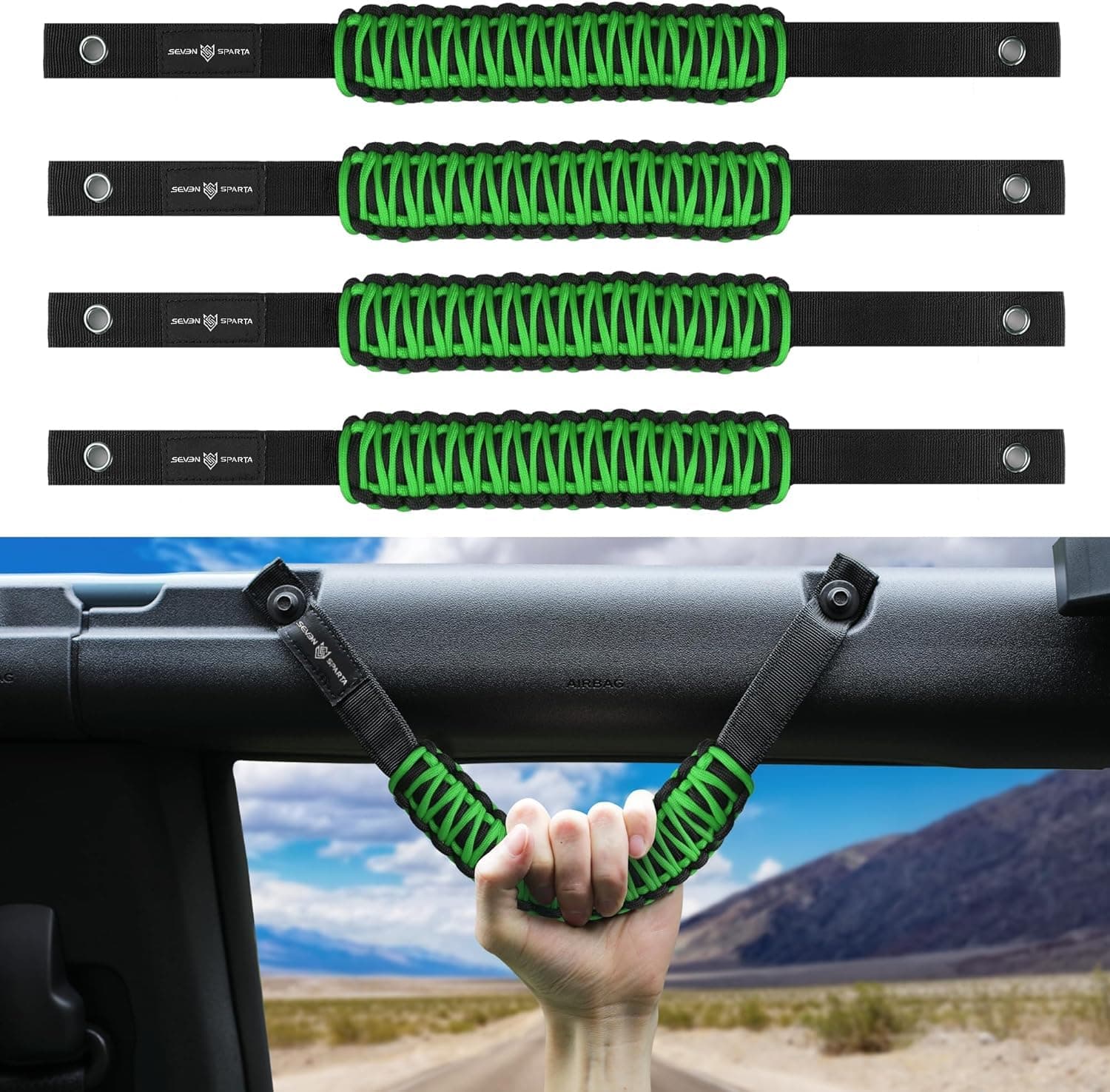 SEVEN SPARTA 4 Pack Roll Bar Grab Handles Compatible with Ford Bronco 2021 2022 2023 2024 2/4 Door, Paracord Grip Handle, Bronco Interior Accessories (Not Fit Bronco Sport)