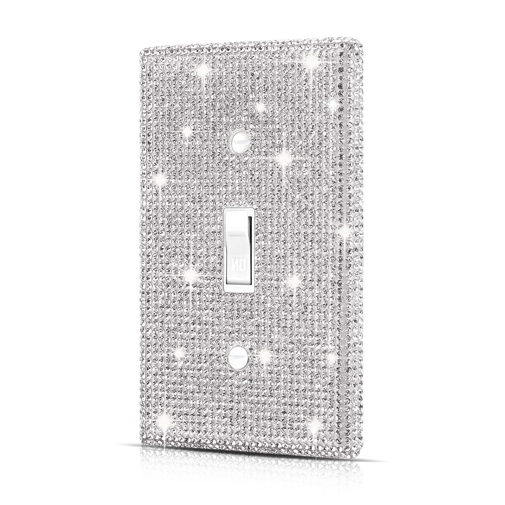 Wall Plates Light Switch Cover Decorative Outlet Covers, Shiny Silver Rhinestones Bling Wall Plate Cover Wall Plate Single Gang Toggle for Kitchen Bedroom Living Room Home Decor