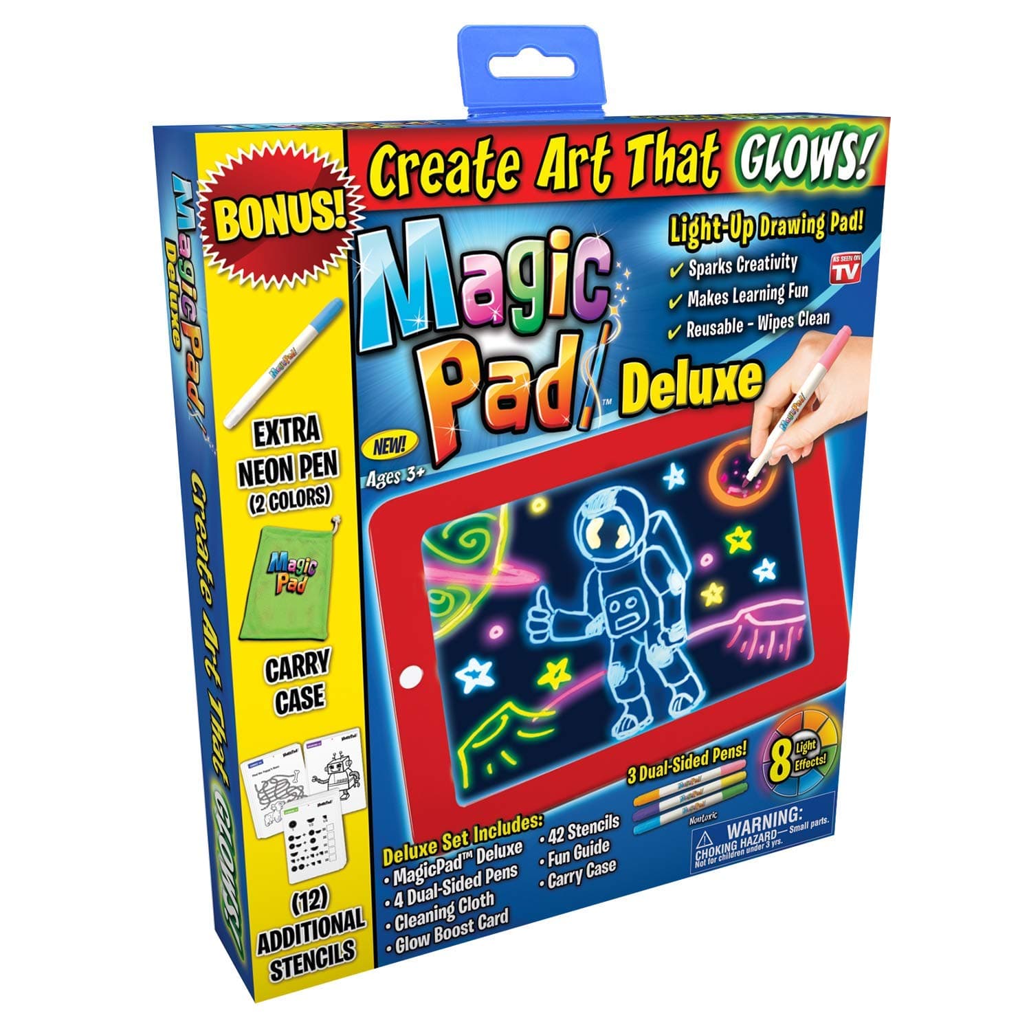 Ontel Deluxe Bonus Magic pad Light up LED Drawing Tablet which Includes 4 Dual Side Markets, Fun Guide 42 Stencils, Glow Boost Card, Dry Eraser and Carrying Case