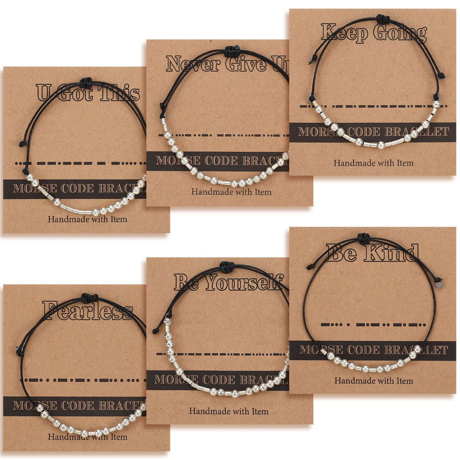 Batiyeer 6 Pcs Inspirational Morse Code Bracelet Gift for Women Motivational Morse Code Bracelet Encouragement Friendship Birthday Gift for Her