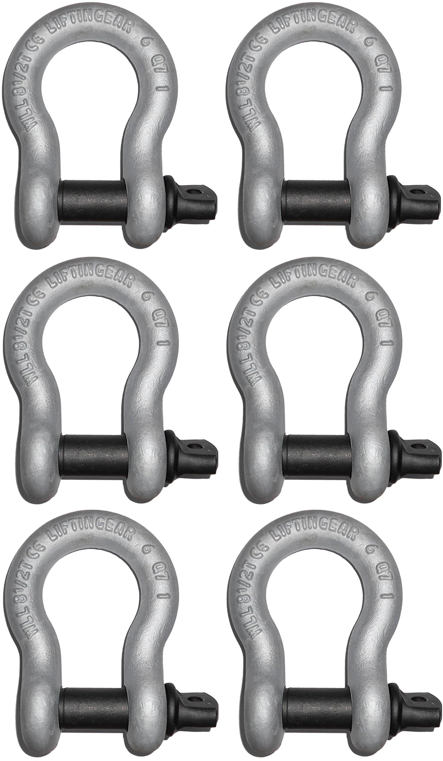 (6 Pack) Tested 1.5 Ton Galvanised Screw Pin Lifting Towing Alloy Bow Shackle 4x4 Offroad Recovery CE