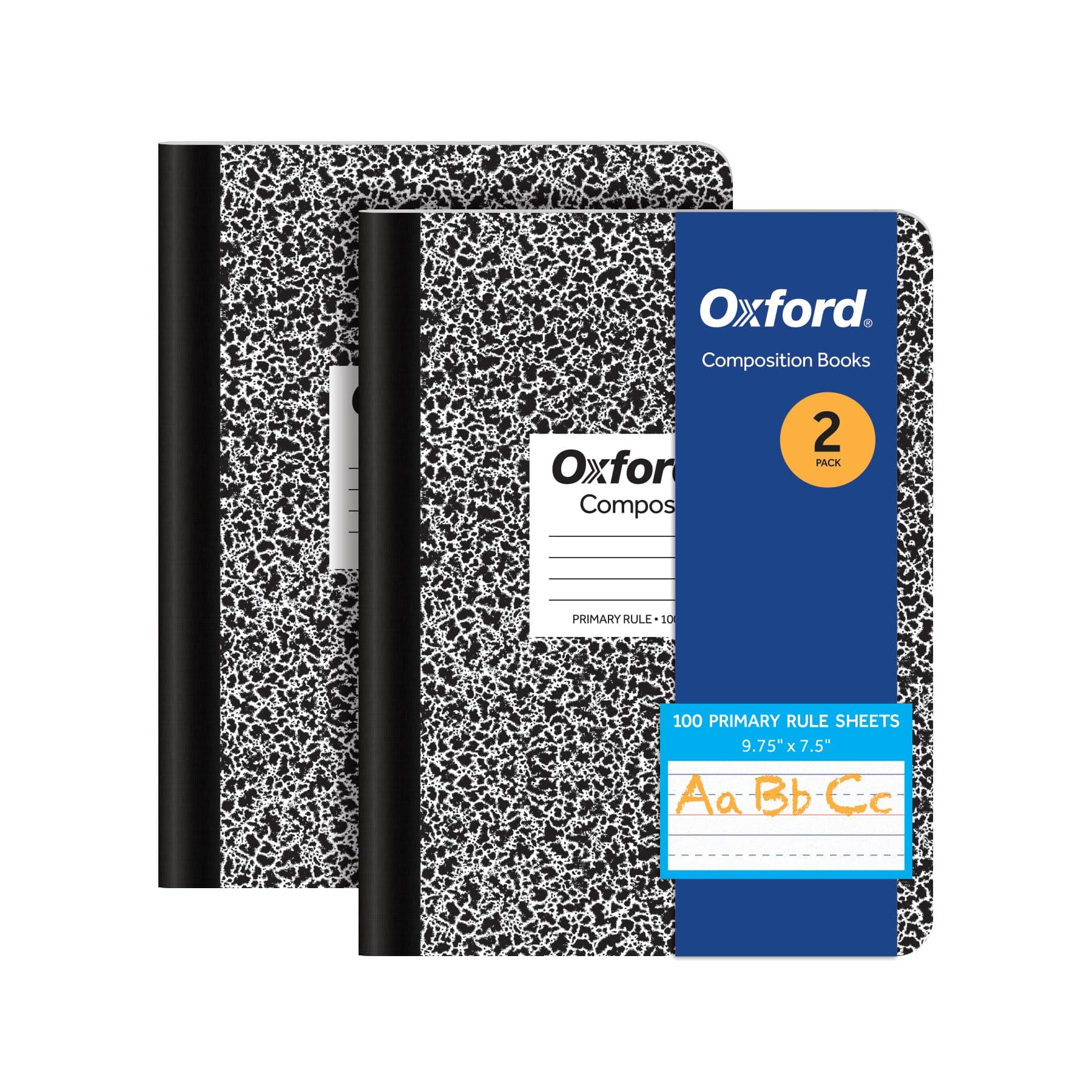 Oxford Primary Ruled Composition Notebooks, 9-3/4 x 7-1/2 Inches, Writing Practice for Kids, Grades K-2, Black Covers, 100 Sheets, 2 Pack (1002521)