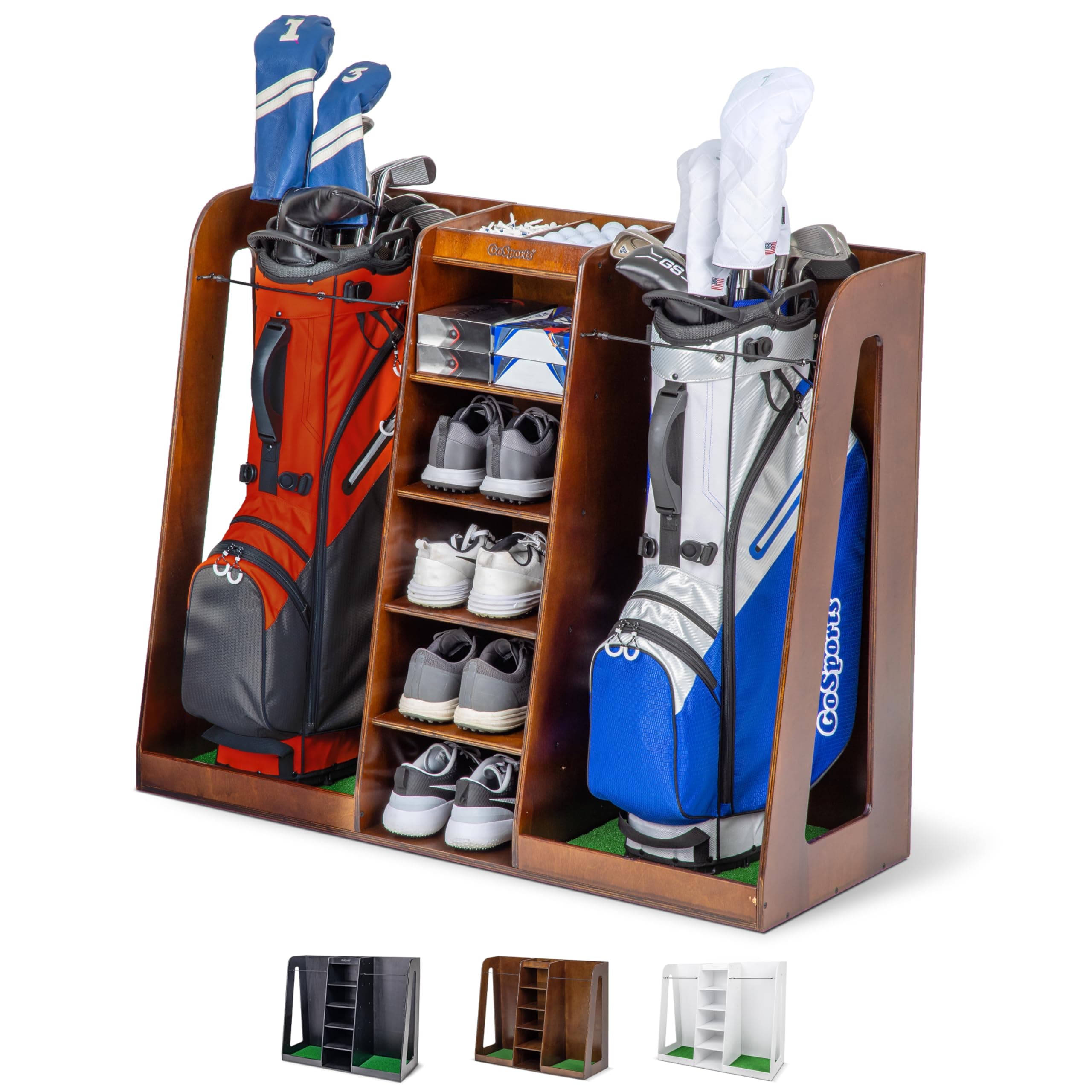 GoSports Premium Wooden Golf Bag Organizer and Storage Rack