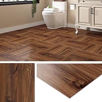 Livelynine Floor Tiles Self Adhesive Wood Effect 30x30CM Vinyl Flooring Tiles Natural Wood Look 16 PCS Peel and Stick Floor Tiles Kitchen Bathroom Flooring Hallway Sticky Floor Tile Bedroom Brown