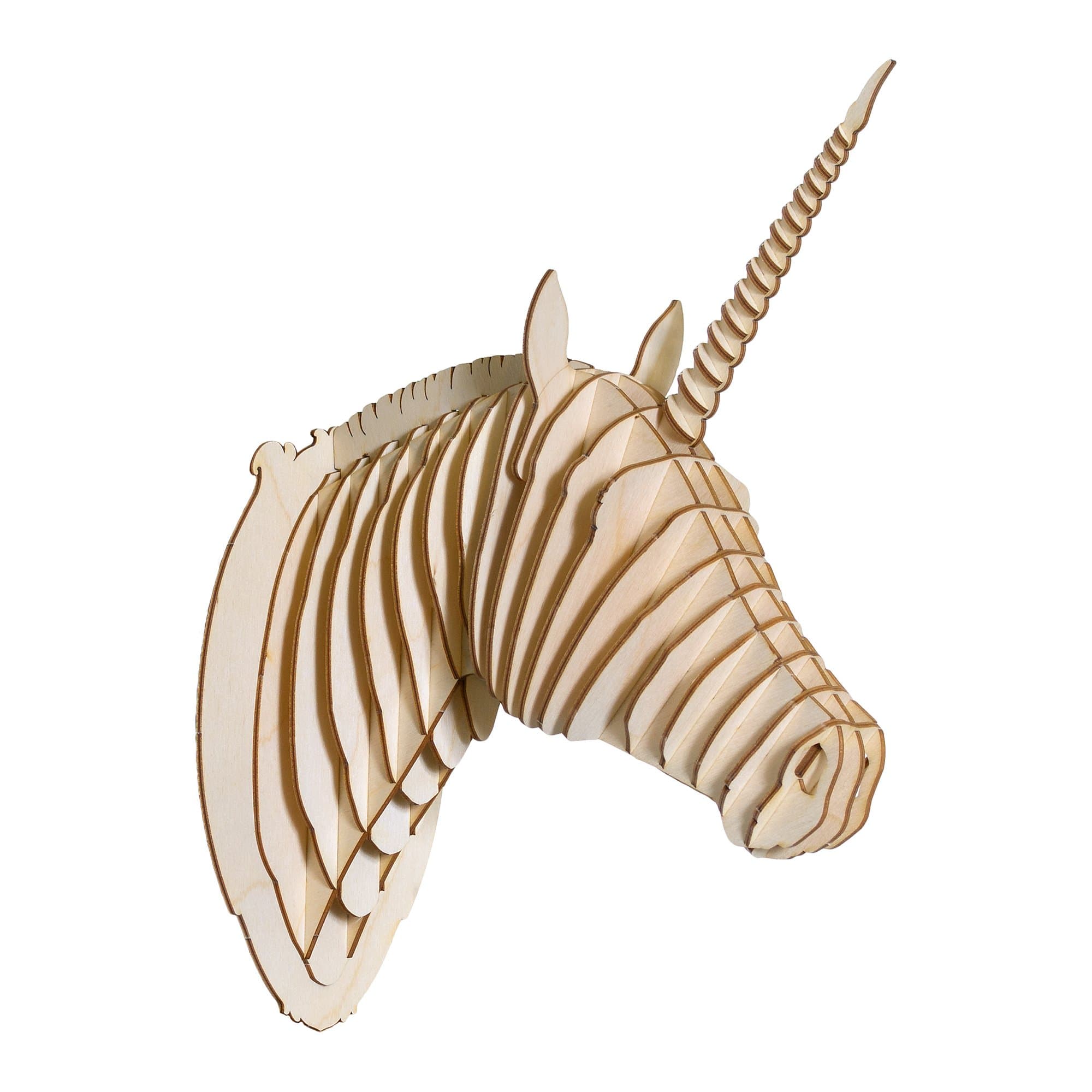 Merlin Wood Unicorn Head, Small, Birch
