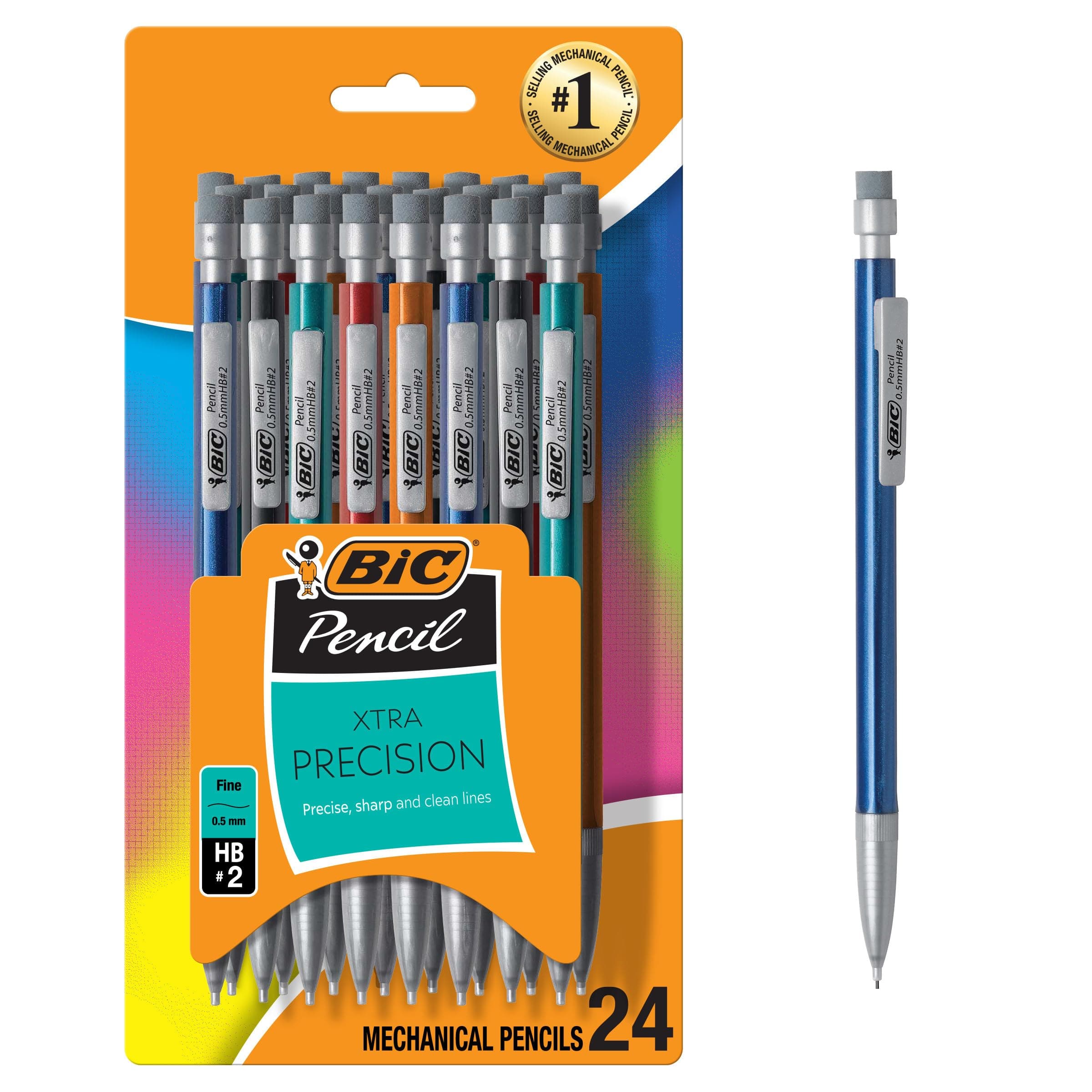 BIC Xtra-Precision Mechanical Pencils with Erasers, Fine Point (0.5mm), 24-Count Pack Mechanical Drafting Pencil Set