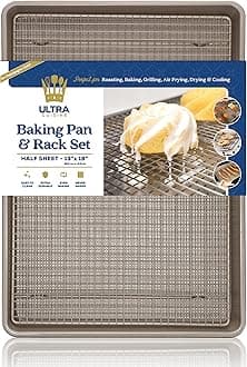 Wire Rack Baking Sheet Pan Set - Half Sheet Pan Set with 100% Stainless Wire Rack - Dishwasher Safe - Steel Reinforced Rim - Aluminum Cooling racks for Cooking and Baking - Champagne