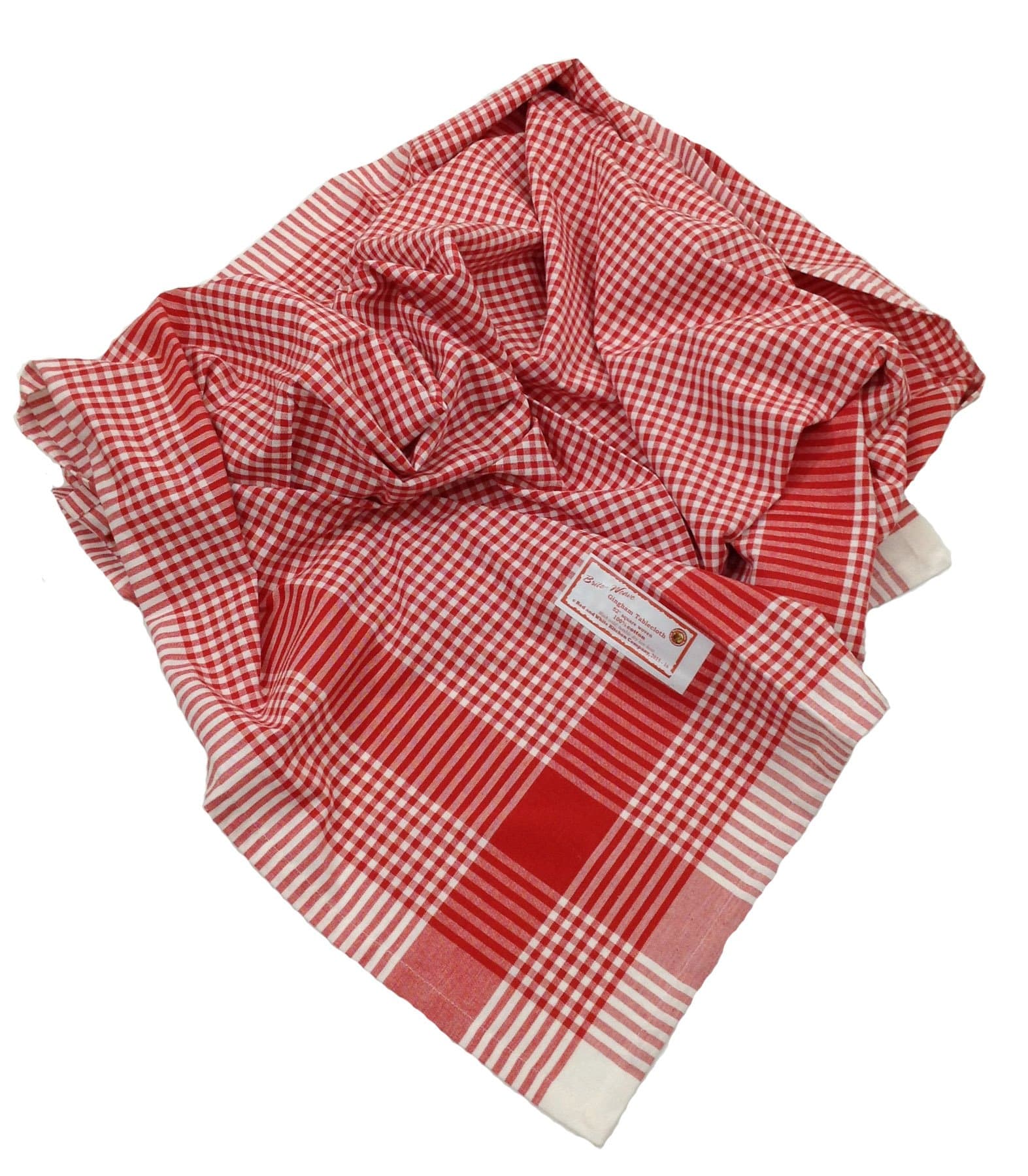 Red Cotton Gingham Check Picnic Tablecloth, 52 Inch Square