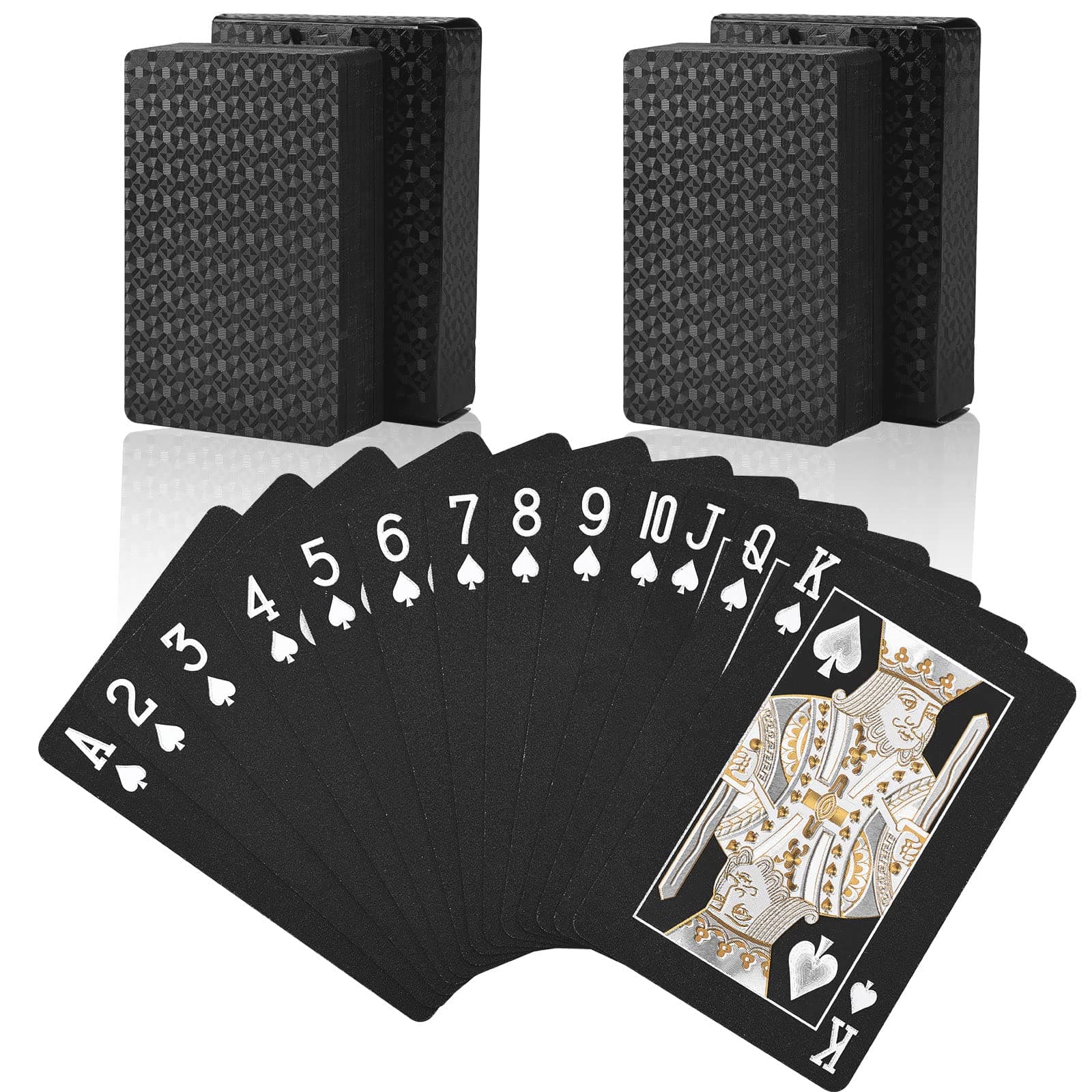 Joyoldelf Black Playing Cards, 2 Deck Cool Black Foil Playing Cards, Waterproof Playing Cards and Flexible Poker Cards with Box, Great for Parties, Gaming, Cardistry, Magic Trick