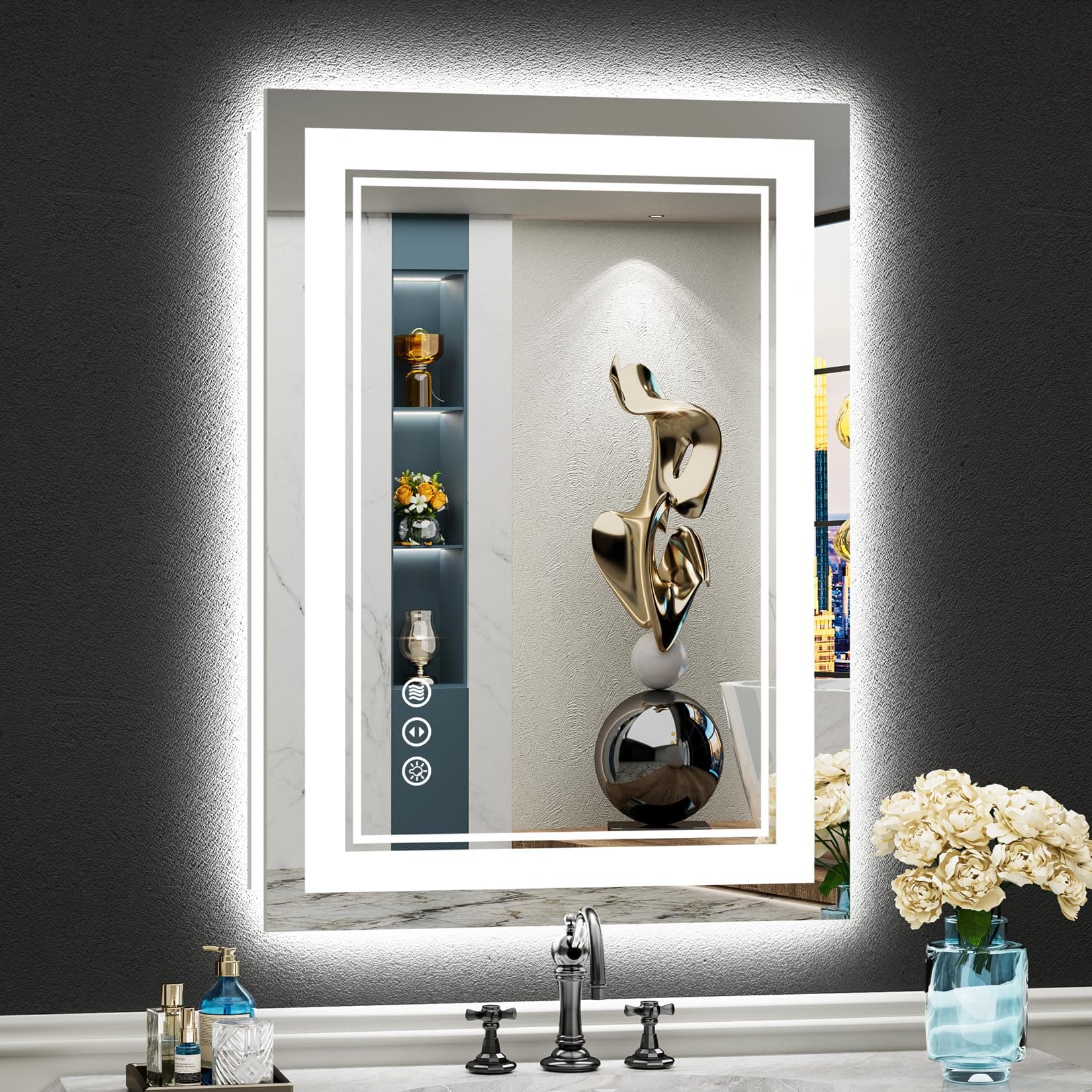 20x28 LED Bathroom Mirror with Lights, Backlit and Front Lit Anti-Fog Lighted Vanity Mirrors for Bathroom Wall, Dimmable, 3-Color Light, Memory, Shatter-Proof, HD Tempered Glass, CRI>90