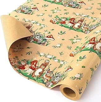 WERNNSAI Baby Shower Kraft Wrapping Paper - 1 Roll 17” x 33 ft Baby Shower Wrapping Paper Brown Gift Packing Paper for Kids Birthday Party Forest Jungle Woodland Animal Design