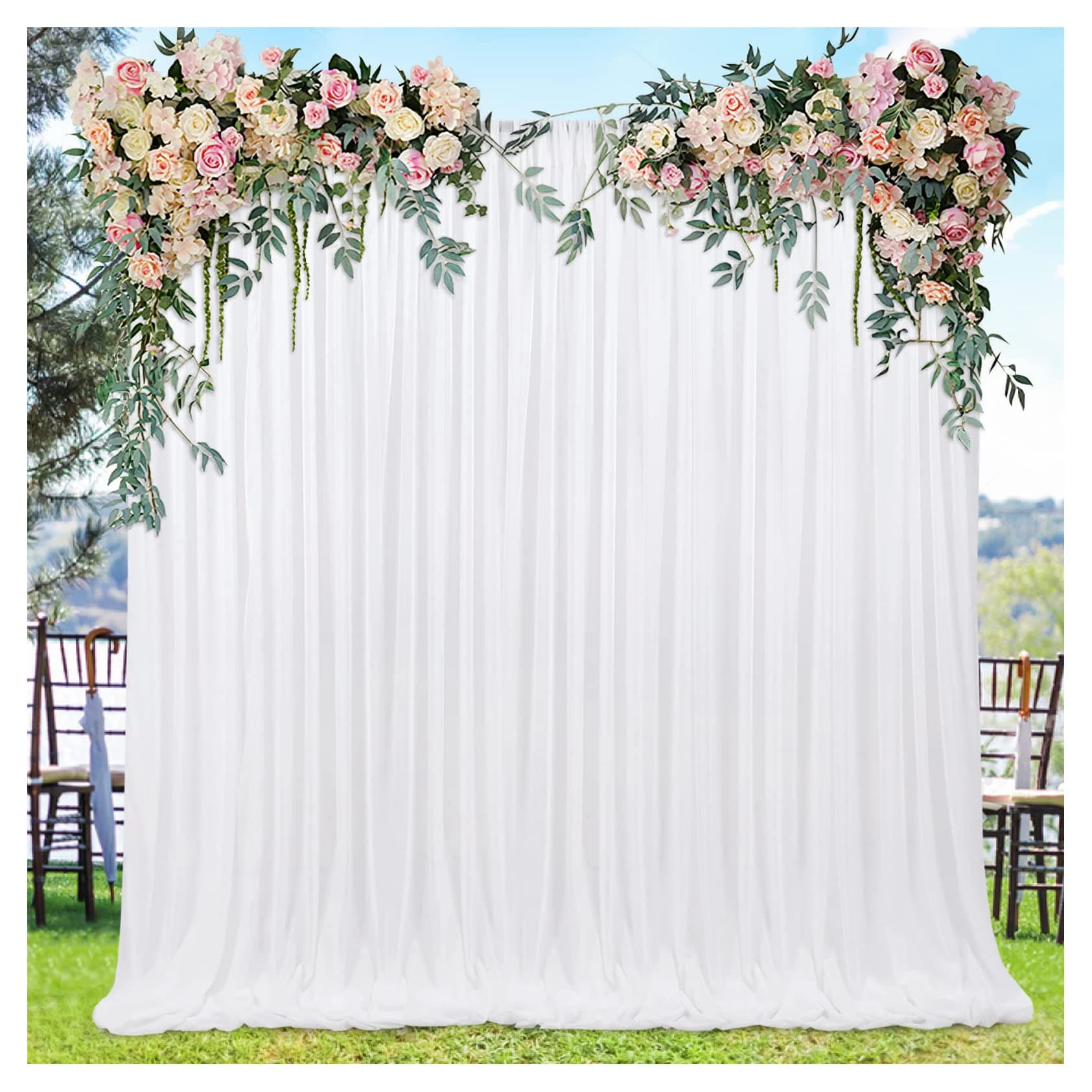 White Backdrop Curtain 2 Panels 5ft x 10ft Chiffon Backdrop Fabric for Wedding Arch Drapes Party Baby Shower Photography Decoration