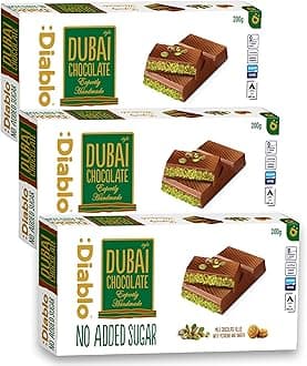 Diablo No Added Sugar Dubai Chocolate Bar – Smooth & Rich No Added Sugar Chocolate for All, Great for Gifting on Christmas, Birthdays, Valentines & More, Ideal Snack for Adults & Kids, 200g Pack of 3