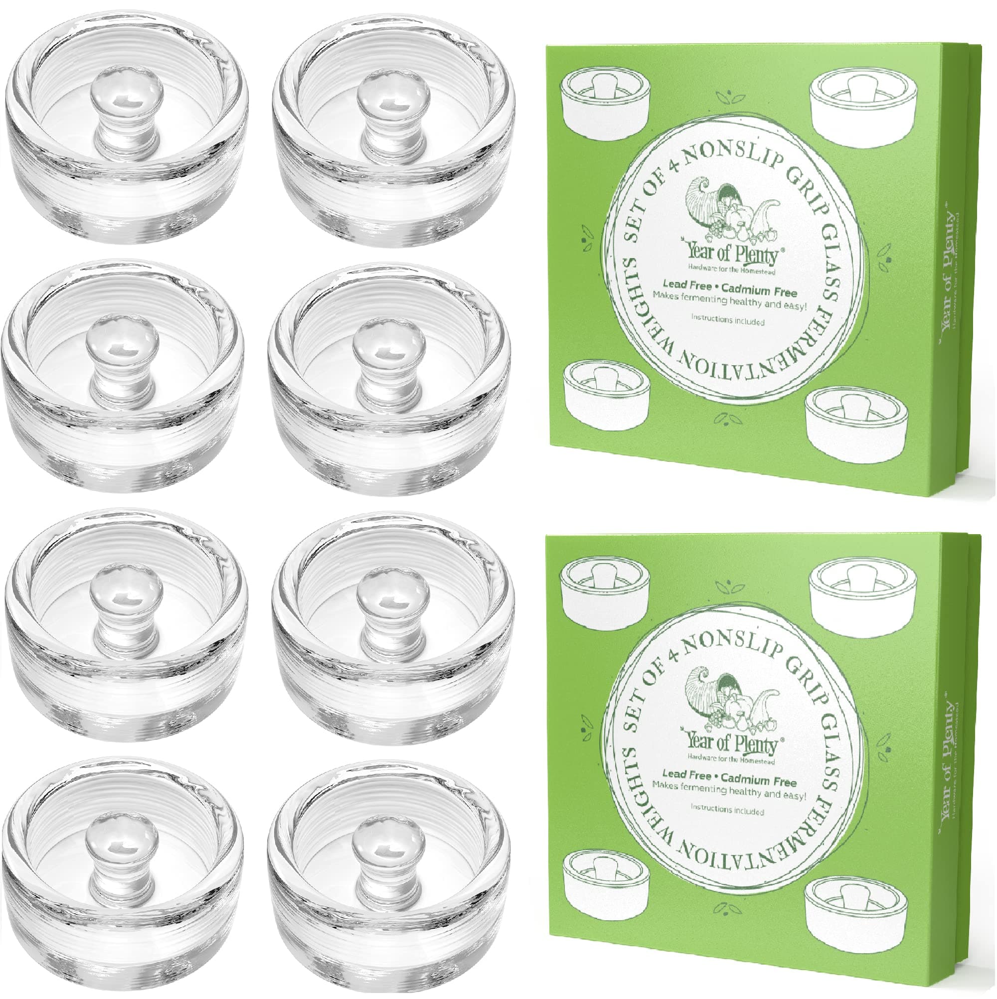 Year of Plenty Fermentation Weights - NonSlip Grip Handle - 8-Pack for Fermenting Sauerkraut, Pickles, Kimchi in Wide Mouth Mason Jars - Lead/Cadmium Free