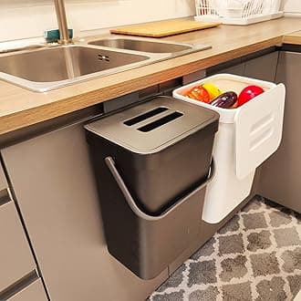 stonespace Under Sink Trash Can，Kitchen Compost Bin, Diaper Pail, 3.2 Gallon/12L Hanging Garbage Can for Baby Crib/Bathroom/Cupboard, Plastic Food Waste Bin,Black