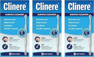 Clinere® Ear Cleaners, 10 Count, (Pack of 3) Earwax Remover Tool Safely and Gently Cleaning Ear Canal at Home, Ear Wax Cleaner Tool, Itch Relief, Ear Wax Buildup, Works Instantly, Earwax Cleaners