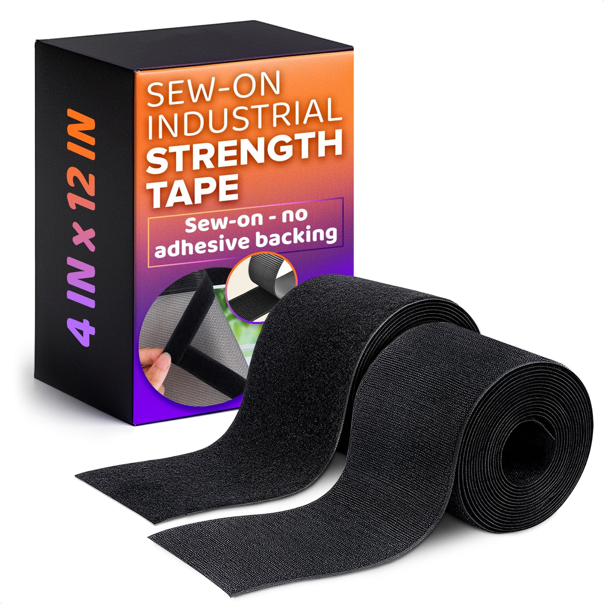 4 Inch Hook and Loop Tape Black (4"x12") – Non Adhesive Strips for Quick & Easy Fastening, Industrial Mounting, DIY Projects & Clothes Sewing – Nylon Fabric for Secure & Reusable Fastening Solutions