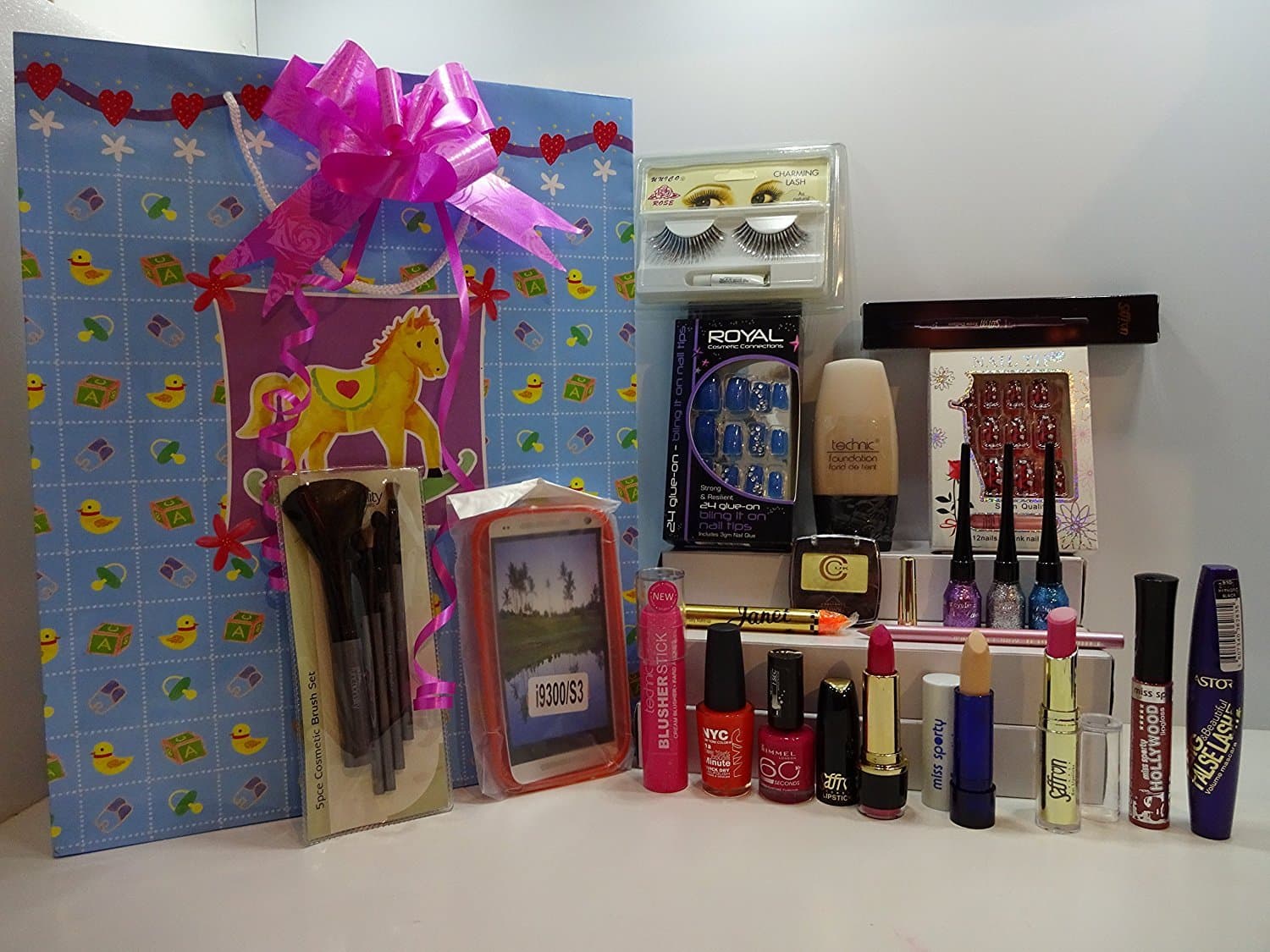 Clearance ~ 20pc Make Up Gift Bag - Gift Set Make Up Products Mix Brands + Nails + Eyelashes + Brush Set In Gift Bag, Ready To Gift + Free Mobile Phone Back Cover Included