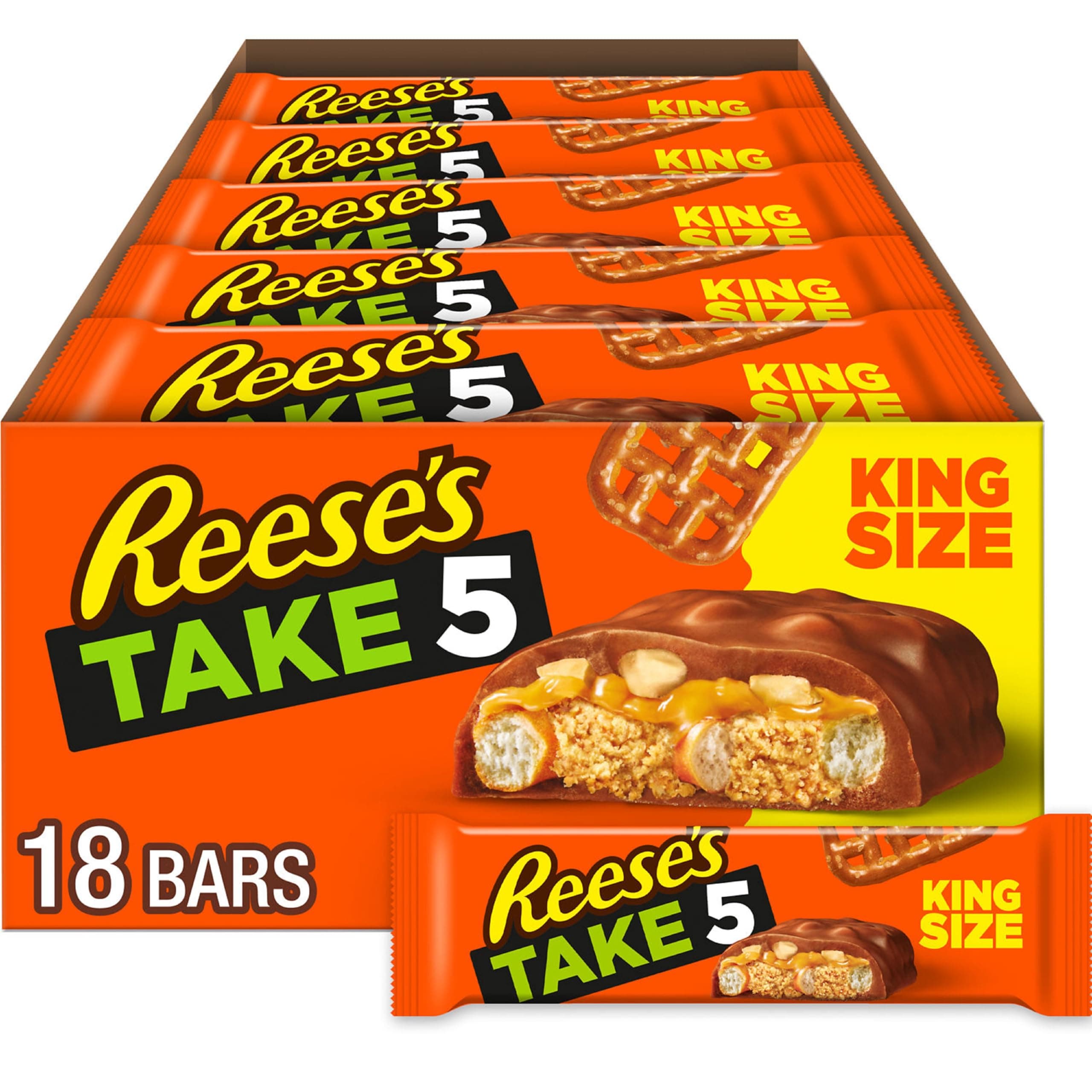 TAKE 5 Pretzel, Peanut and Chocolate King Size, Candy Bars, 2.25 oz (18 Count)